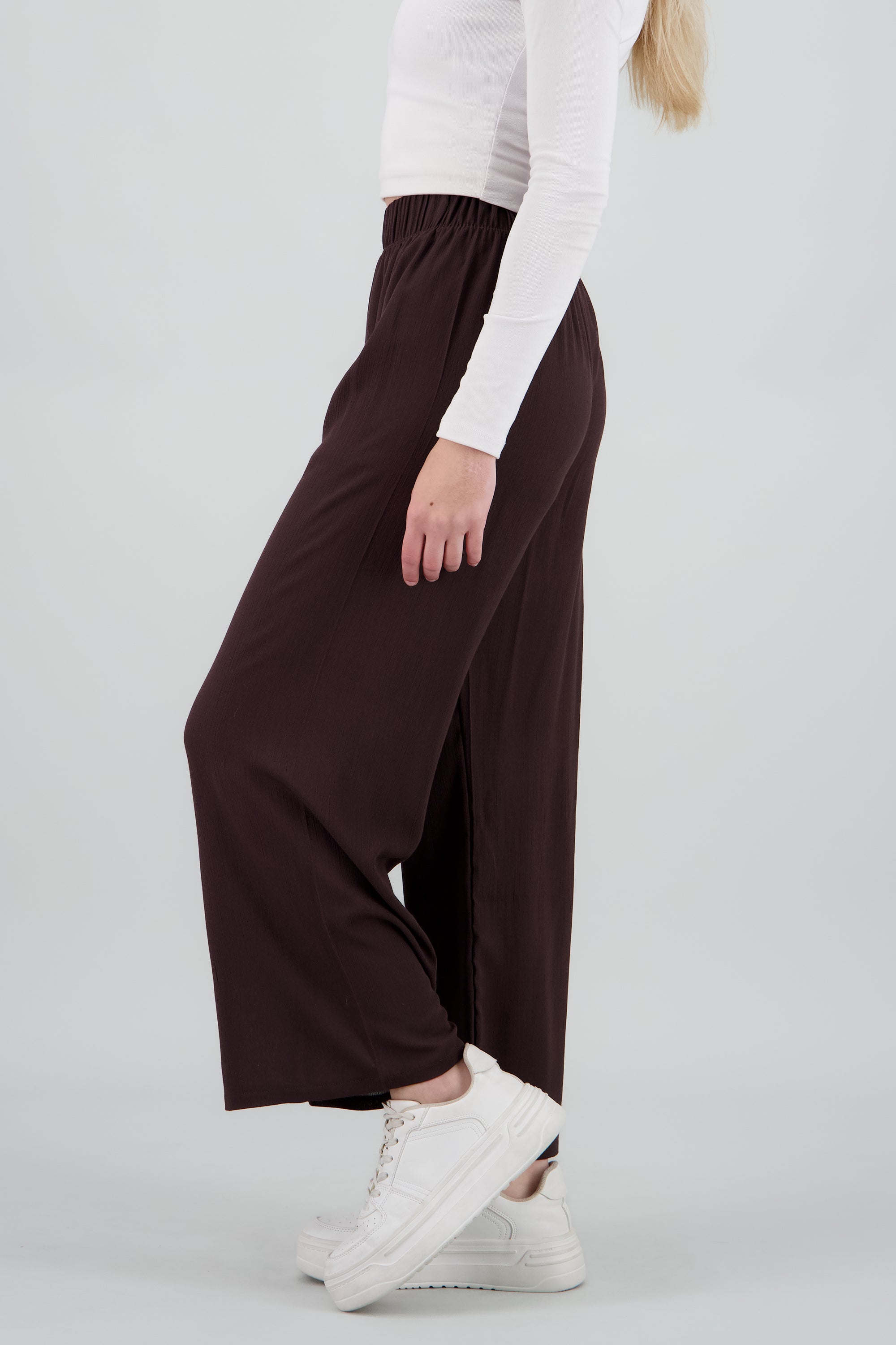 Pantalón Wide Leg Cintura Elástico CAFE OBSCURO