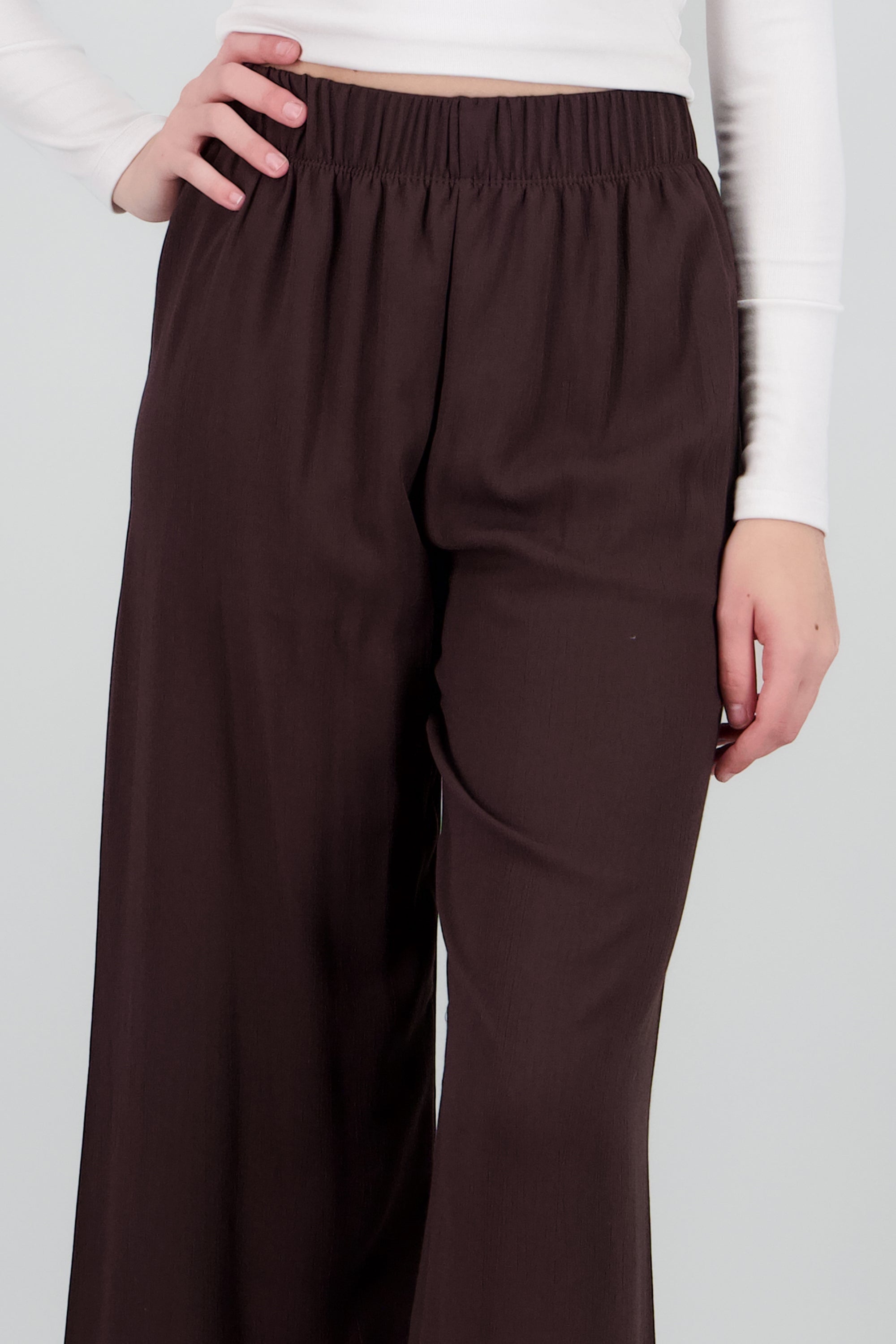 Pantalón Wide Leg Cintura Elástico CAFE OBSCURO