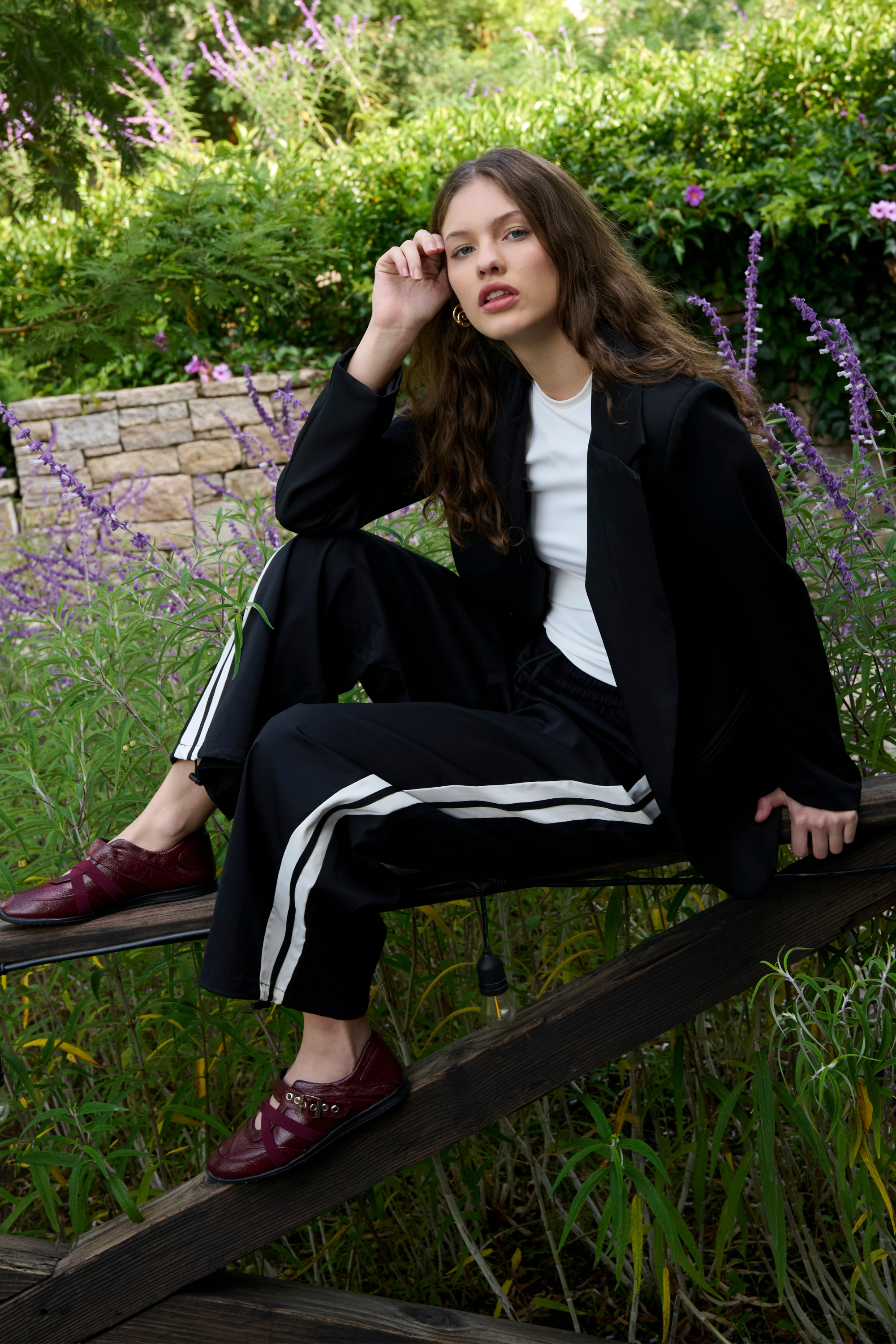 Pantalon rayas en costados NEGRO