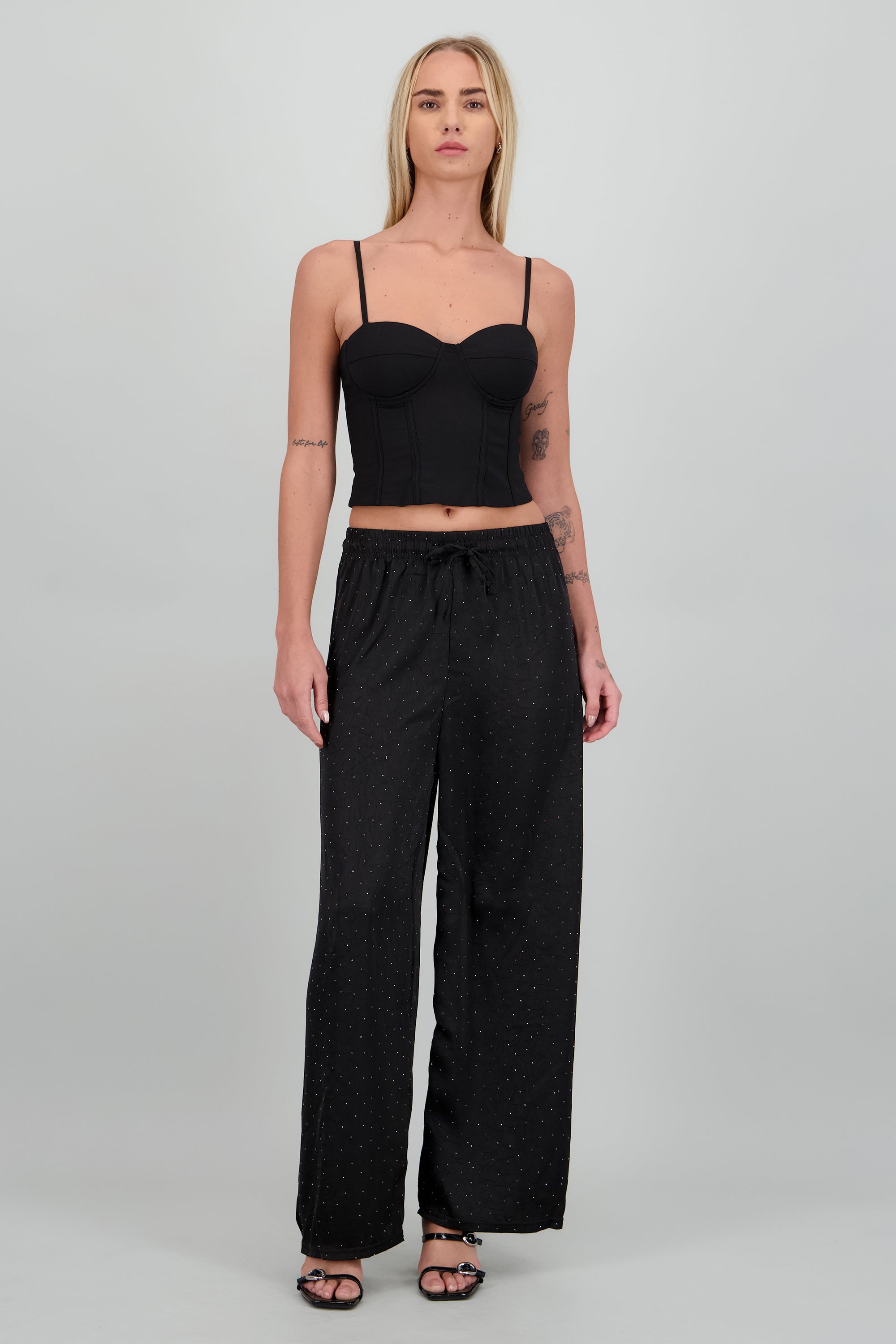 Pantalon satinado brillos NEGRO