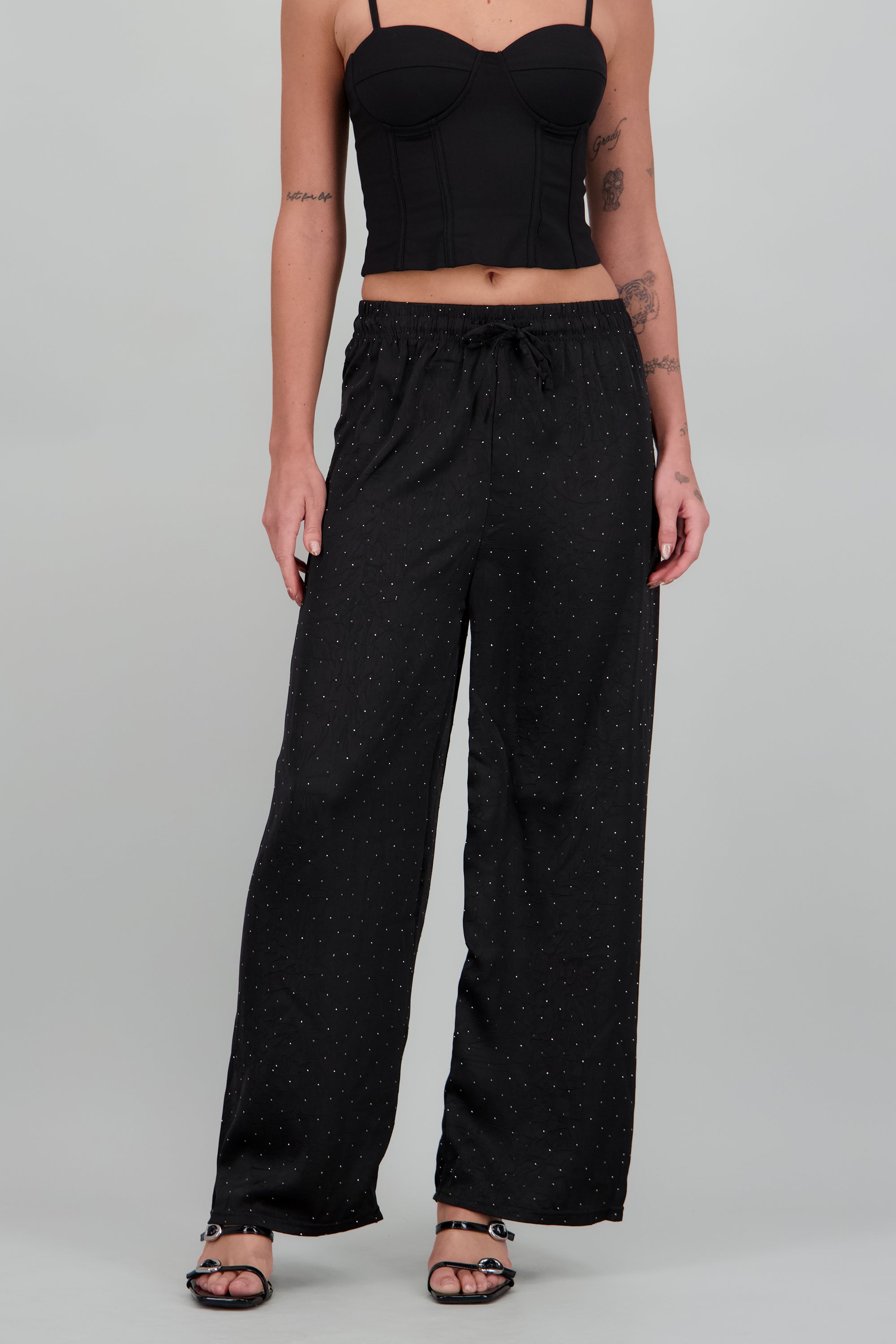 Pantalon satinado brillos NEGRO