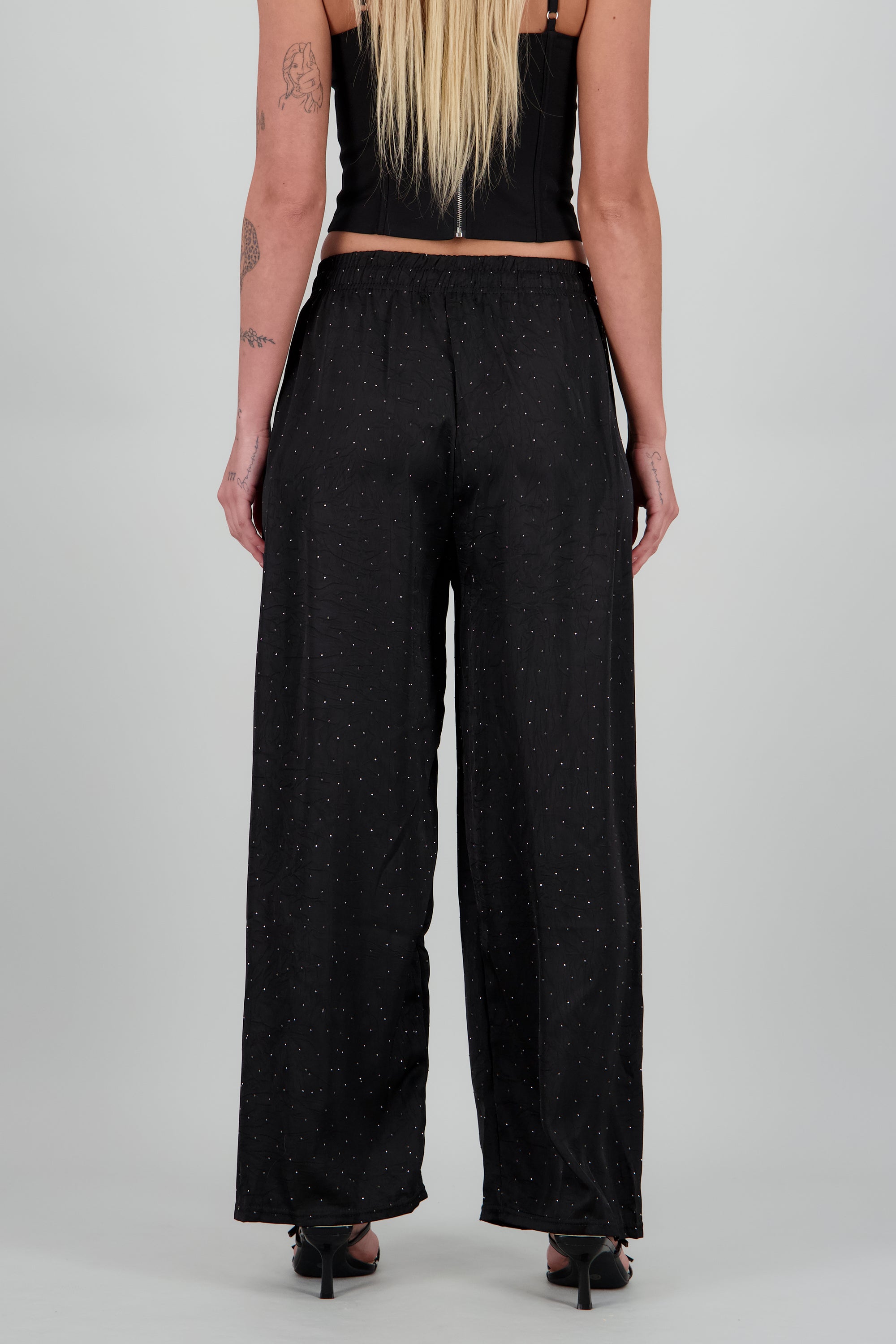 Pantalon satinado brillos NEGRO