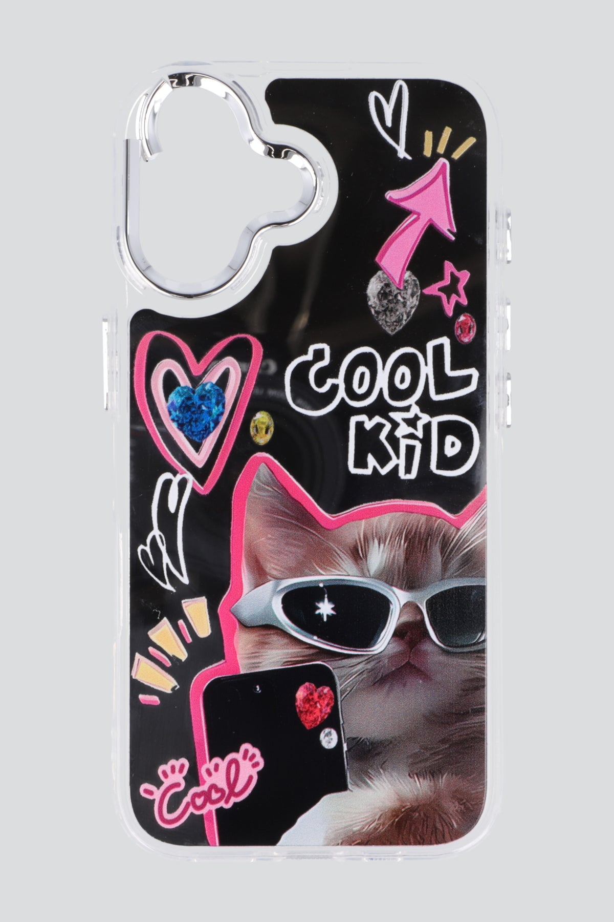 Funda iph 16 cool kid gatito PLATA
