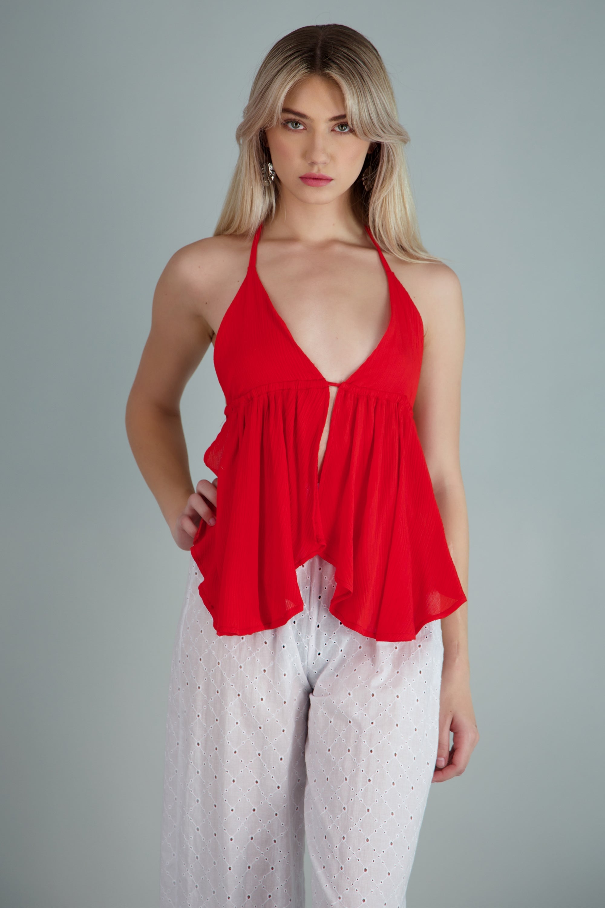 Top amarre fluido espalda descubierta ROJO