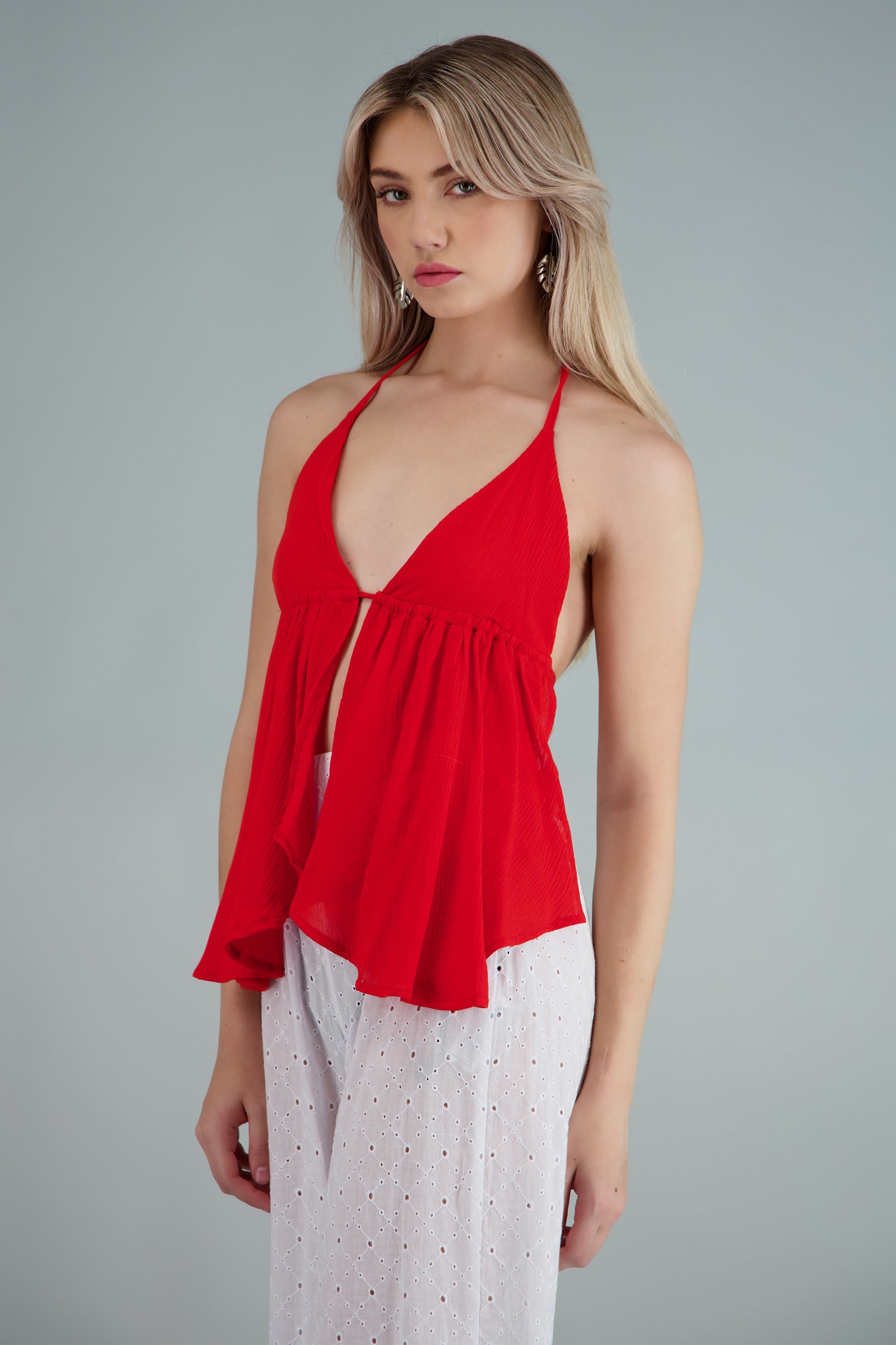 Top amarre fluido espalda descubierta ROJO