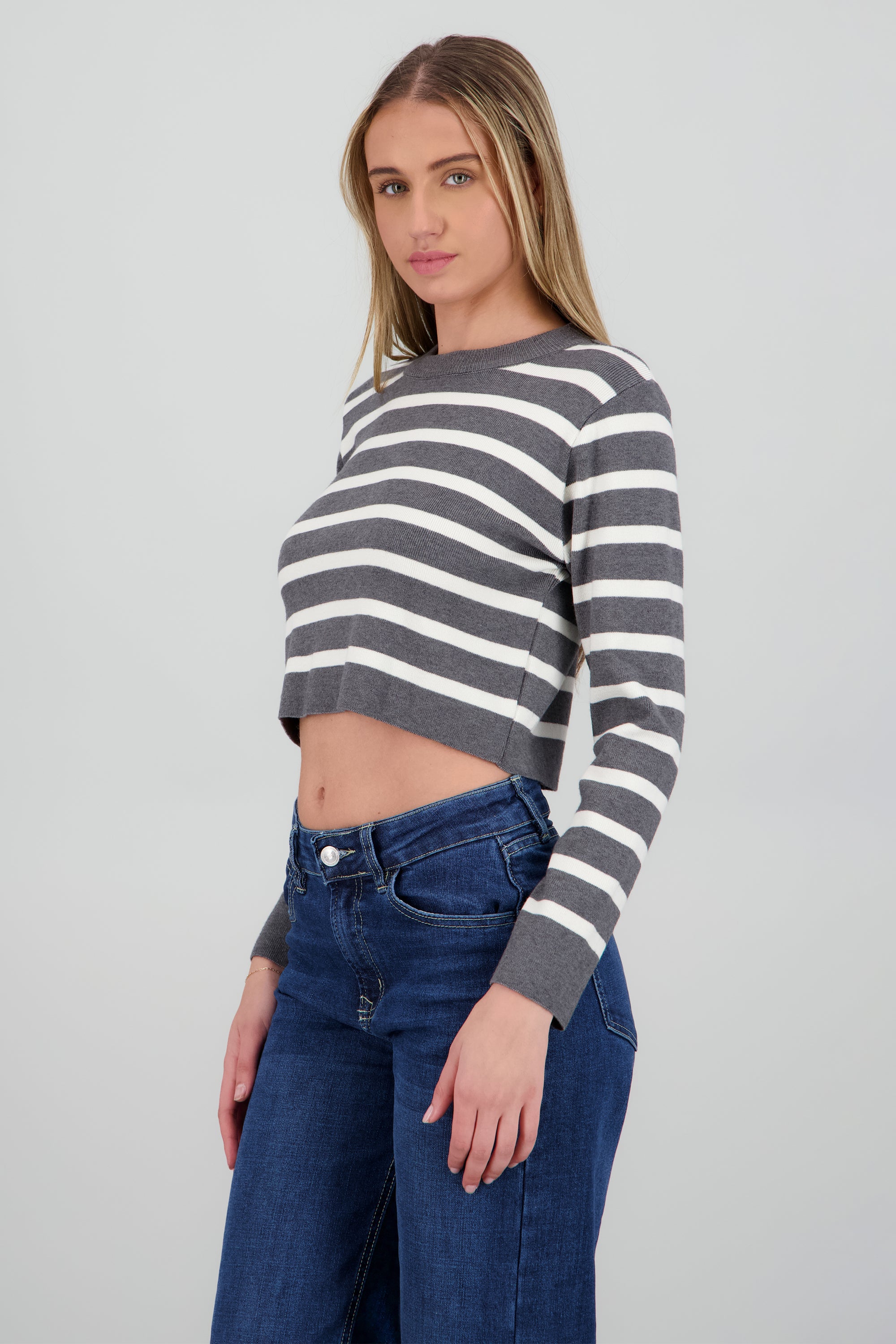 Sueter rayas crop GRIS COMBO