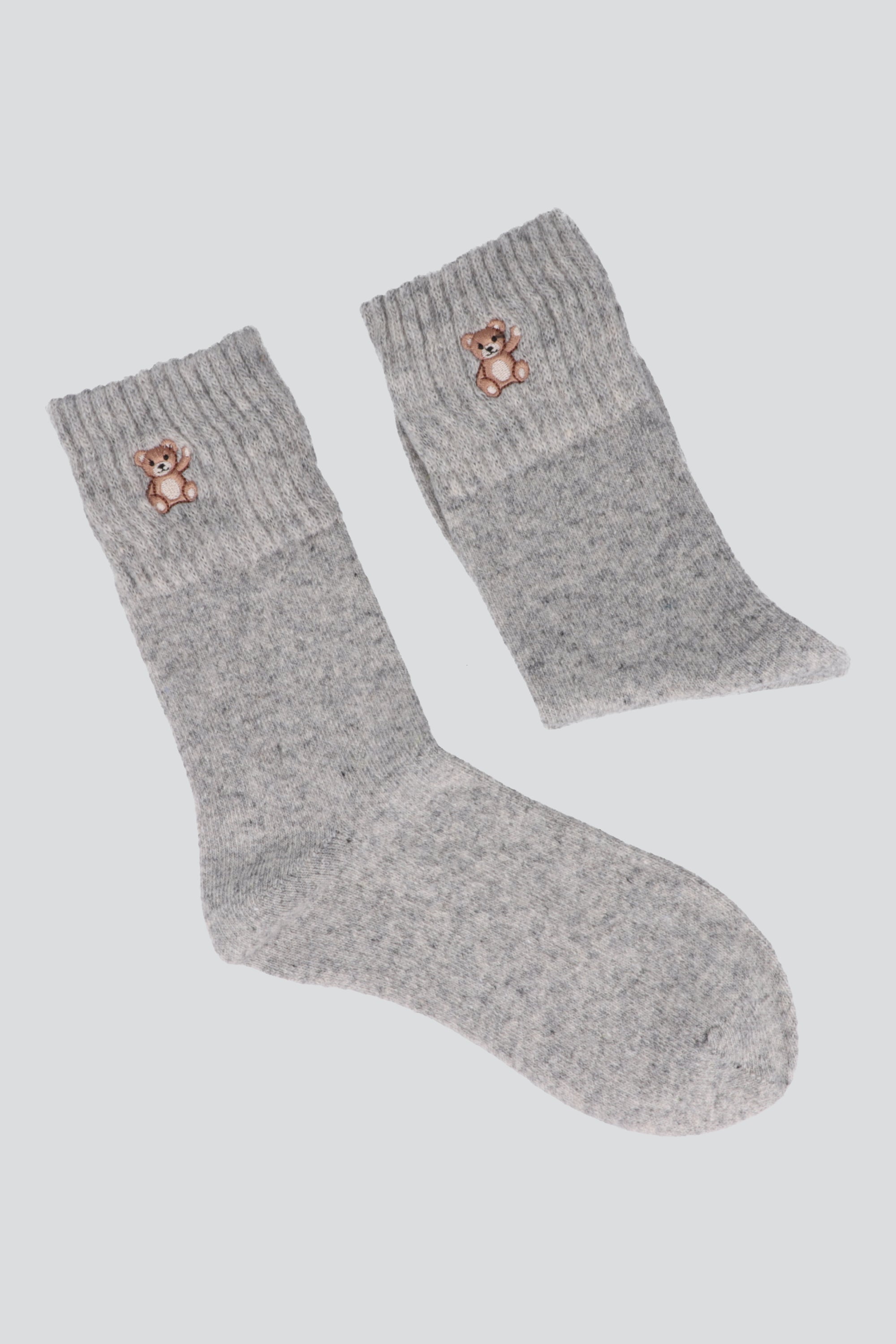 Calcetin osito bordado GRIS