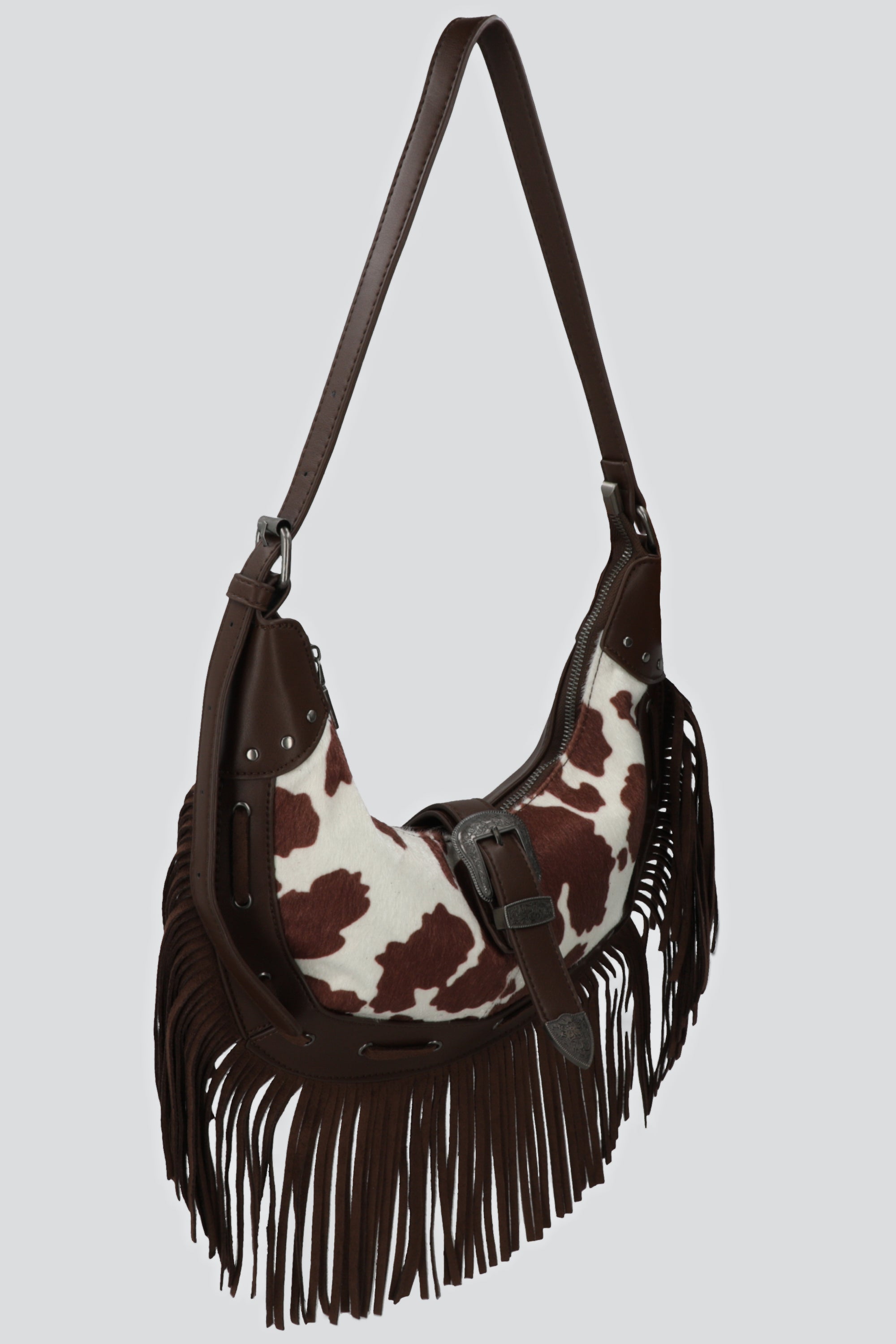 Bolsa baguette contraste vaca flecos CAFE