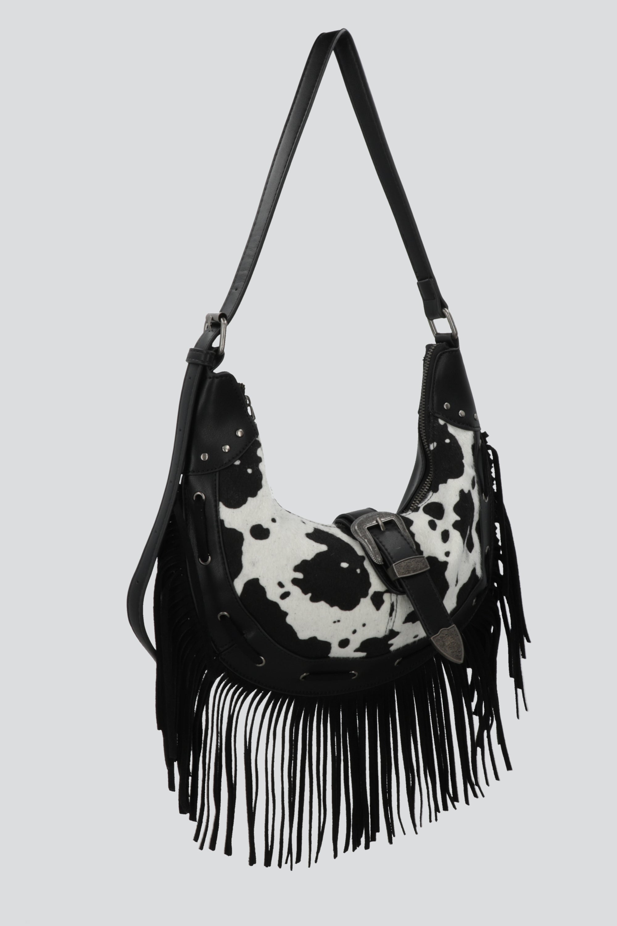 Bolsa baguette contraste vaca flecos NEGRO