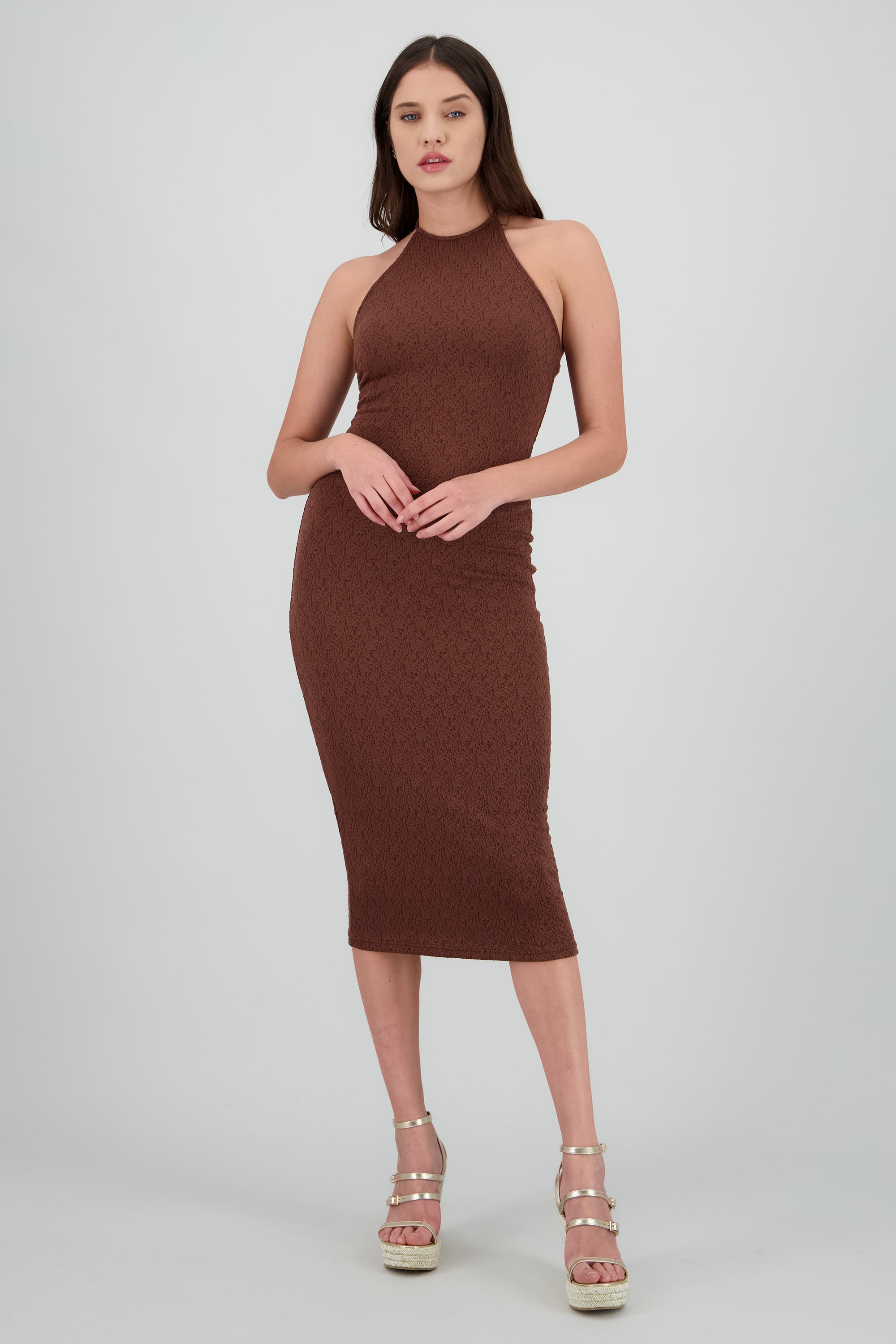 Vestido halter textura CHOCOLATE