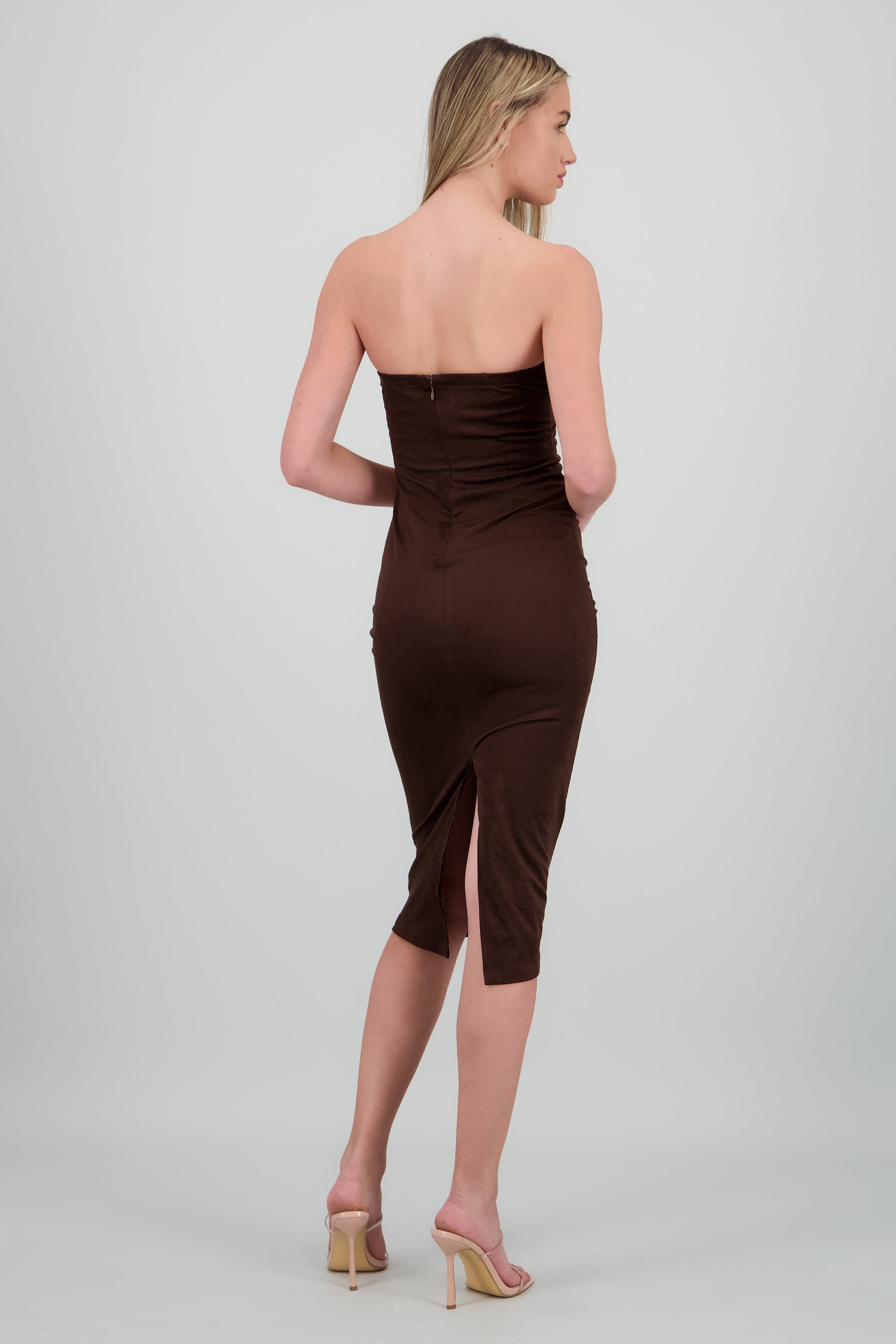 Vestido liso suede strapples CHOCOLATE