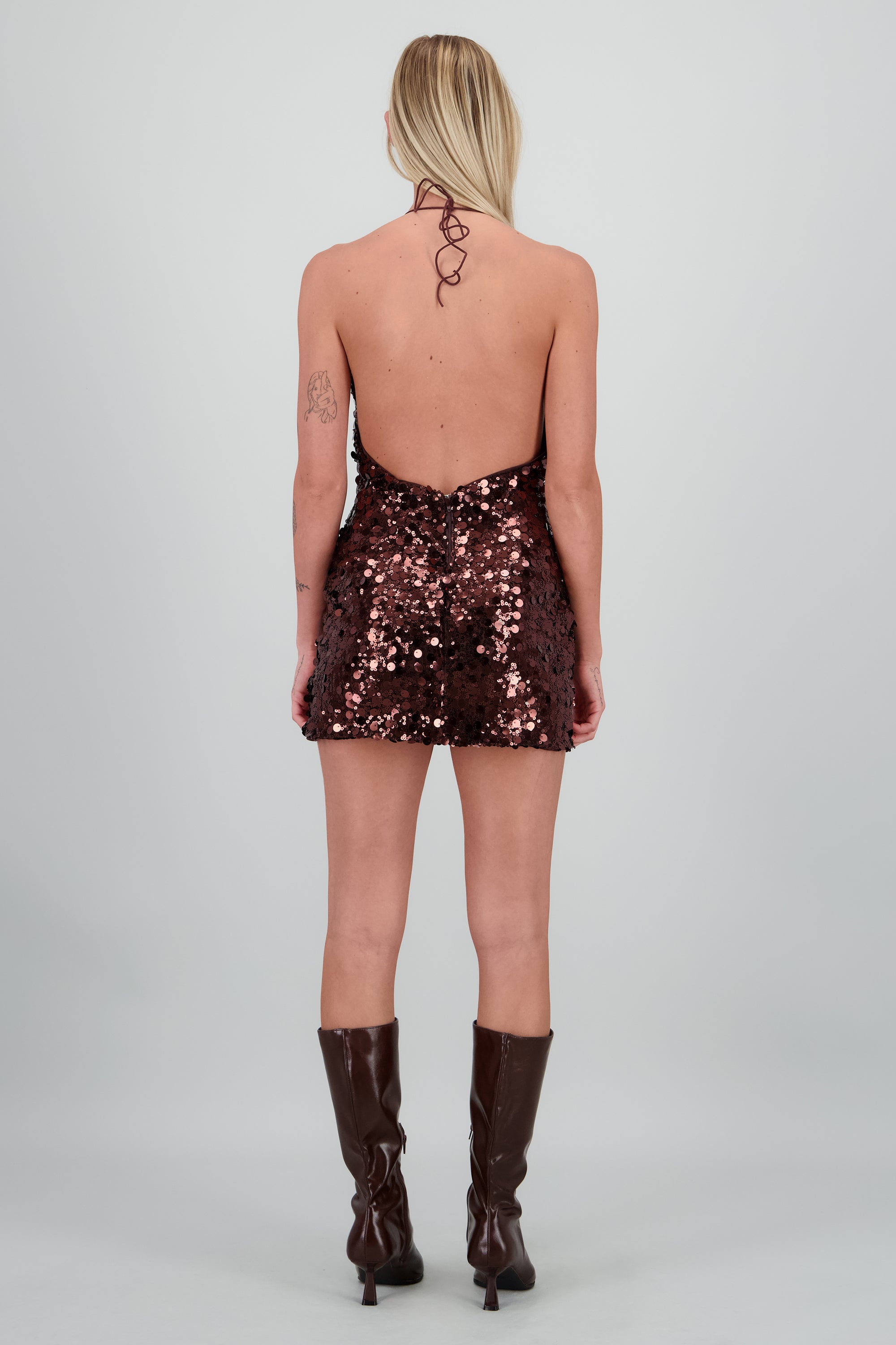 Vestido halter lentejuelas CHOCOLATE