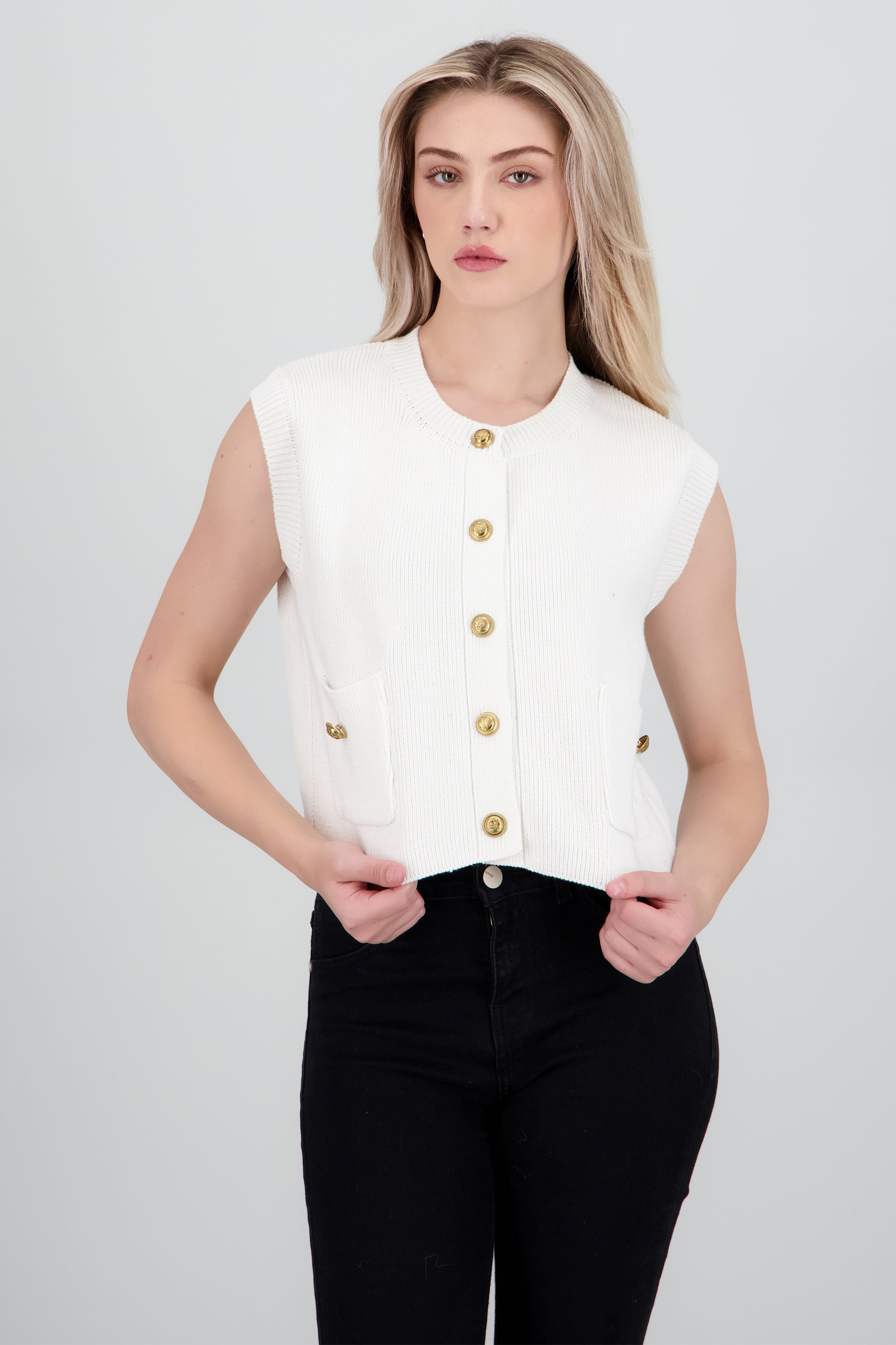 Top tejido sin mangas con botones BLANCO