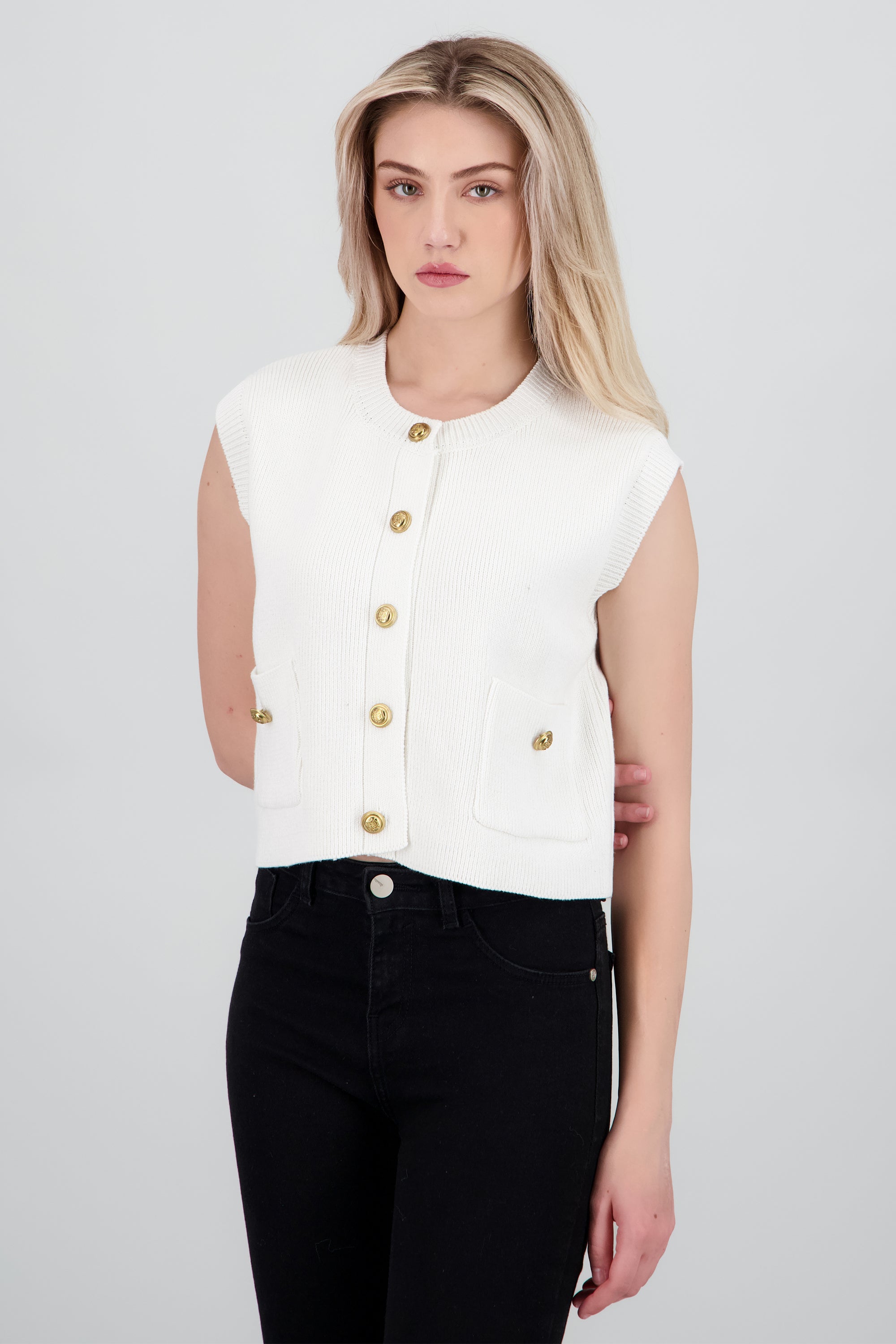 Top tejido sin mangas con botones BLANCO