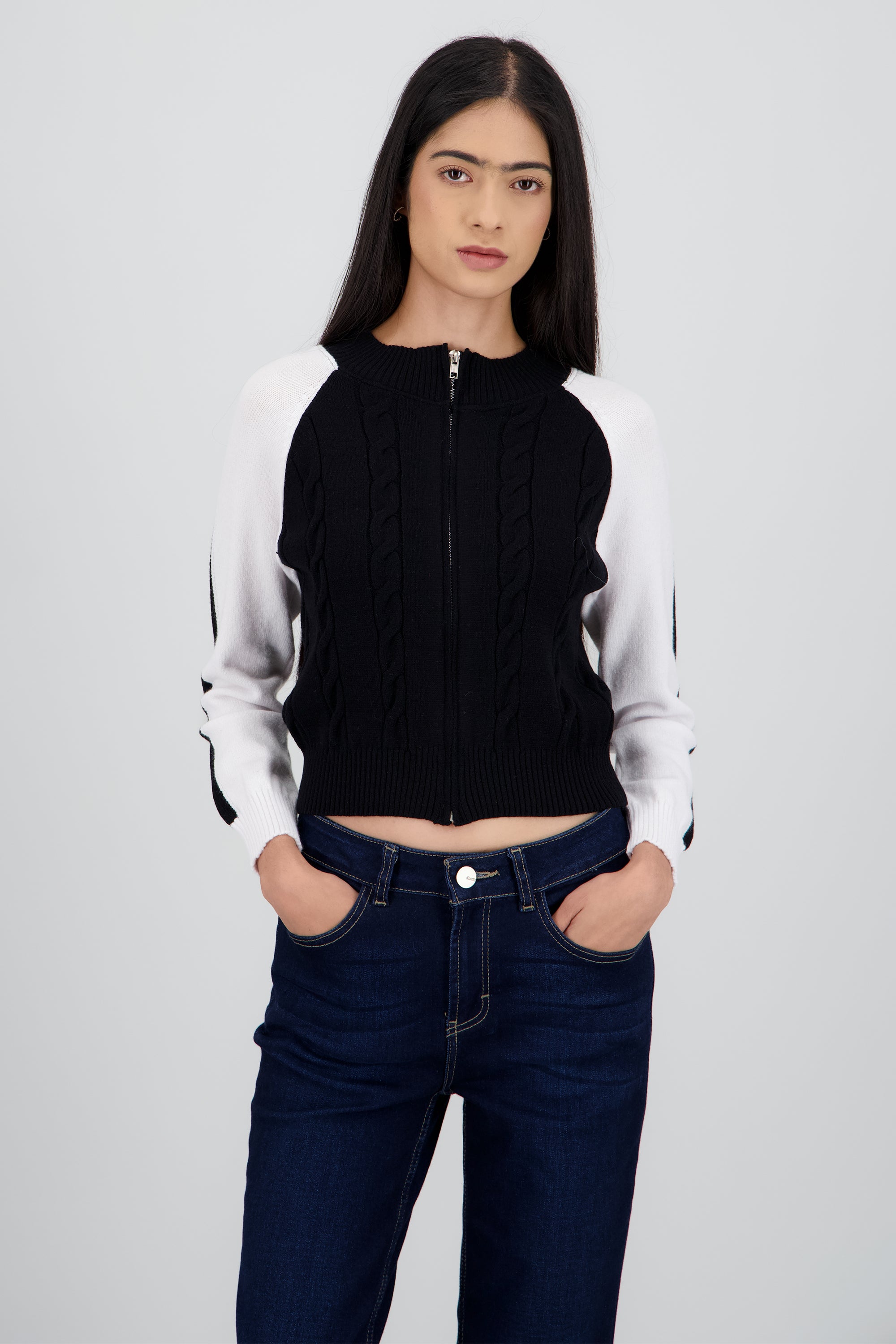Cardigan det cierre trenza NEGRO COMBO