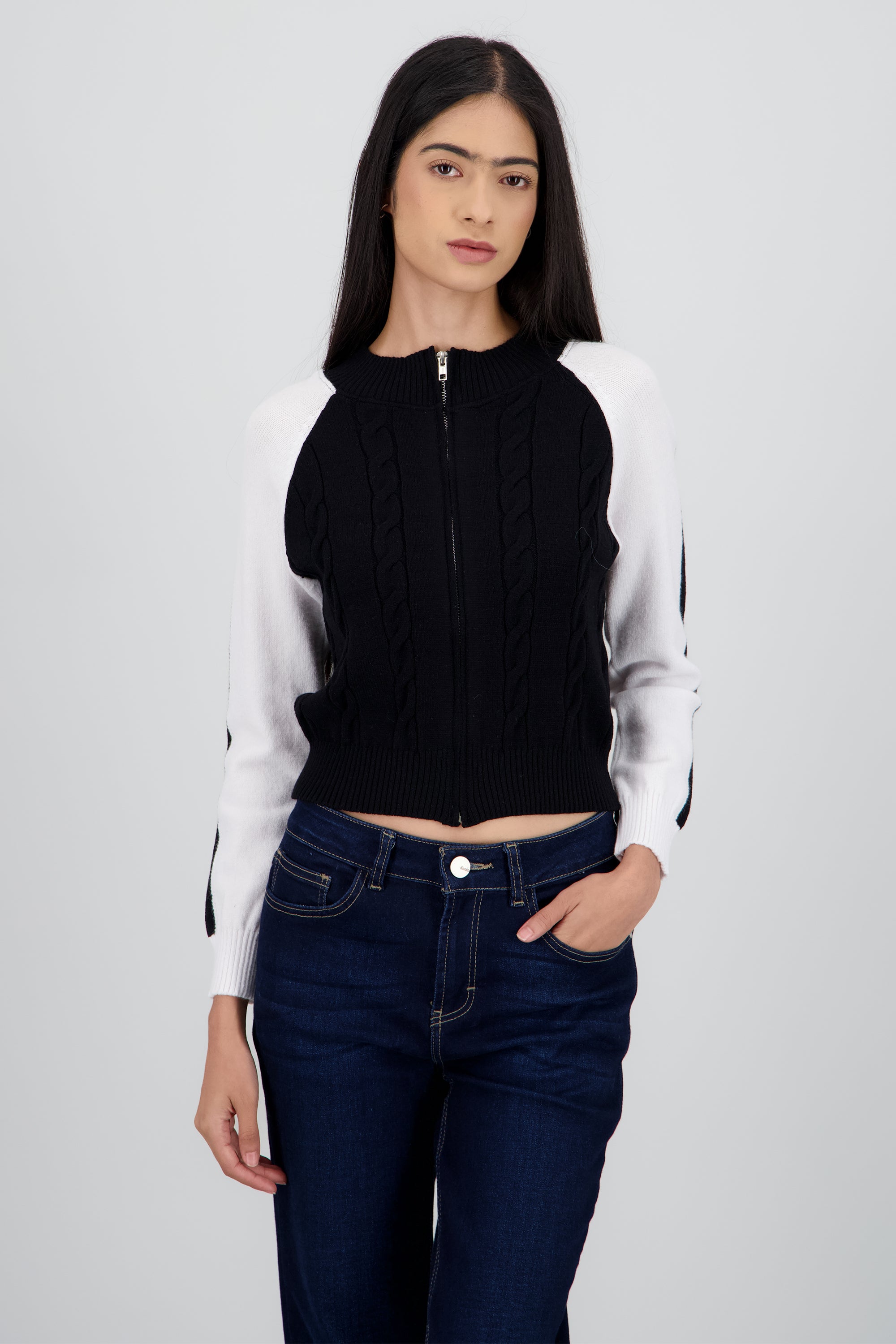 Cardigan det cierre trenza NEGRO COMBO