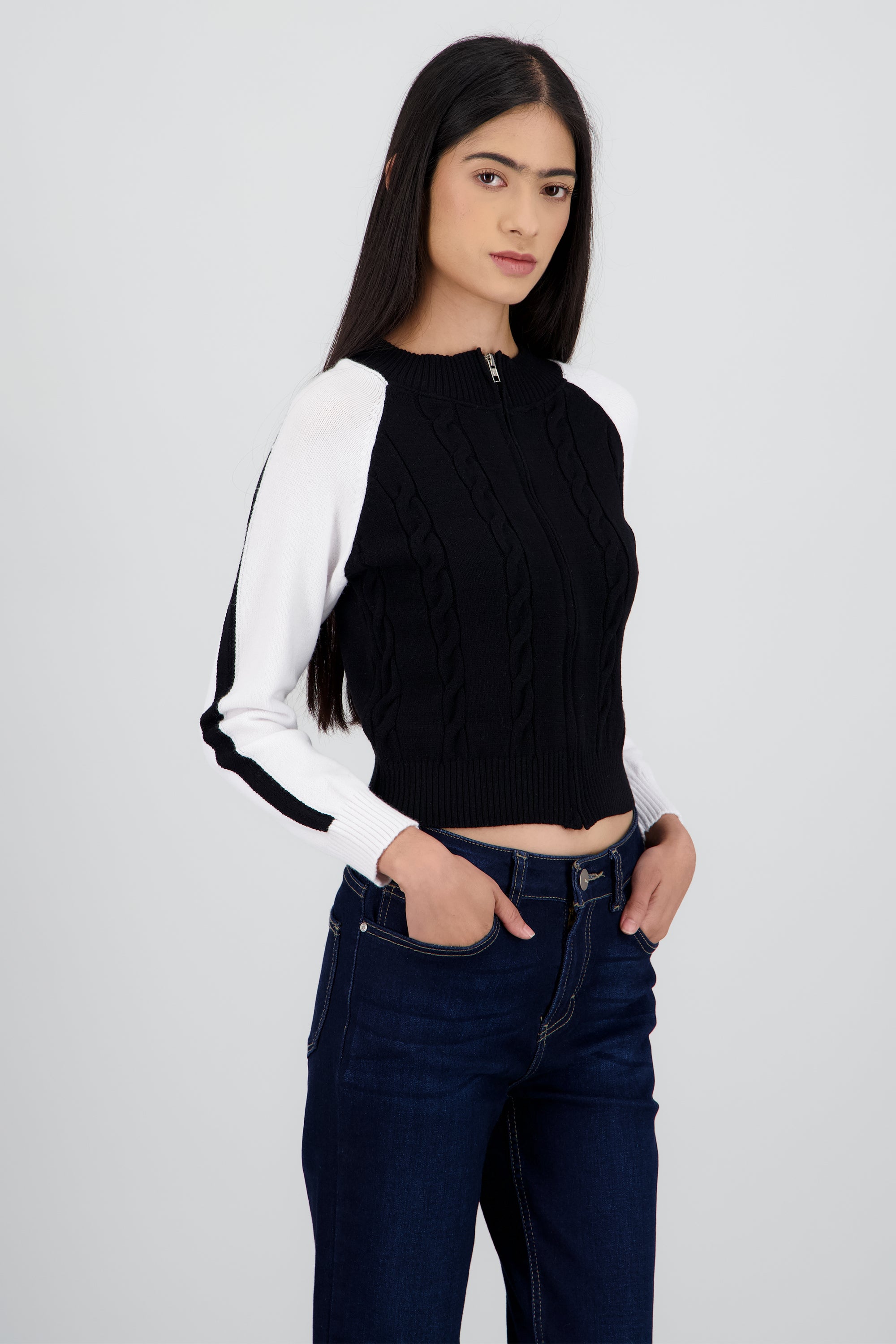 Cardigan det cierre trenza NEGRO COMBO
