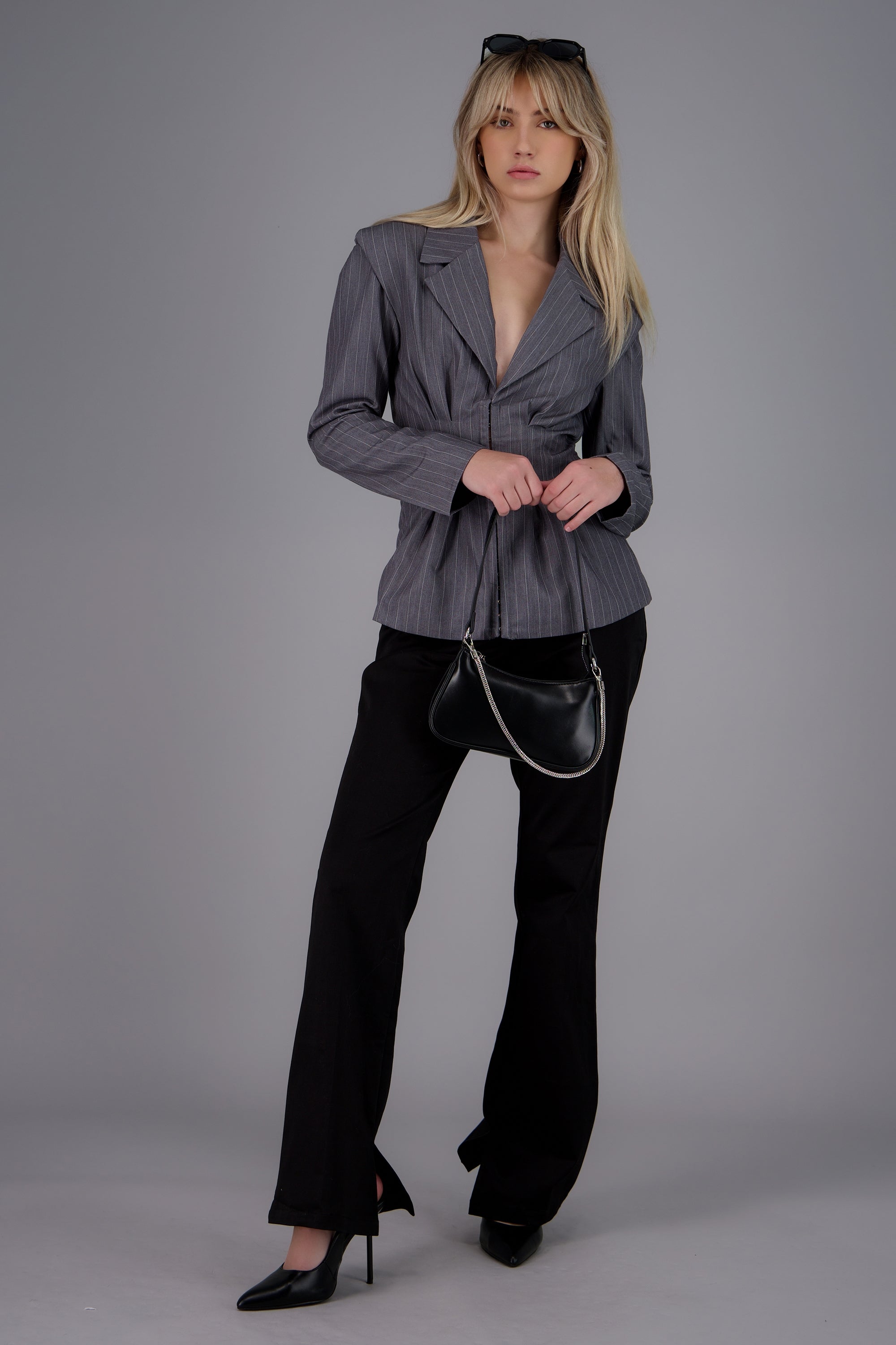 Saco hombreras detalle broches GRIS COMBO