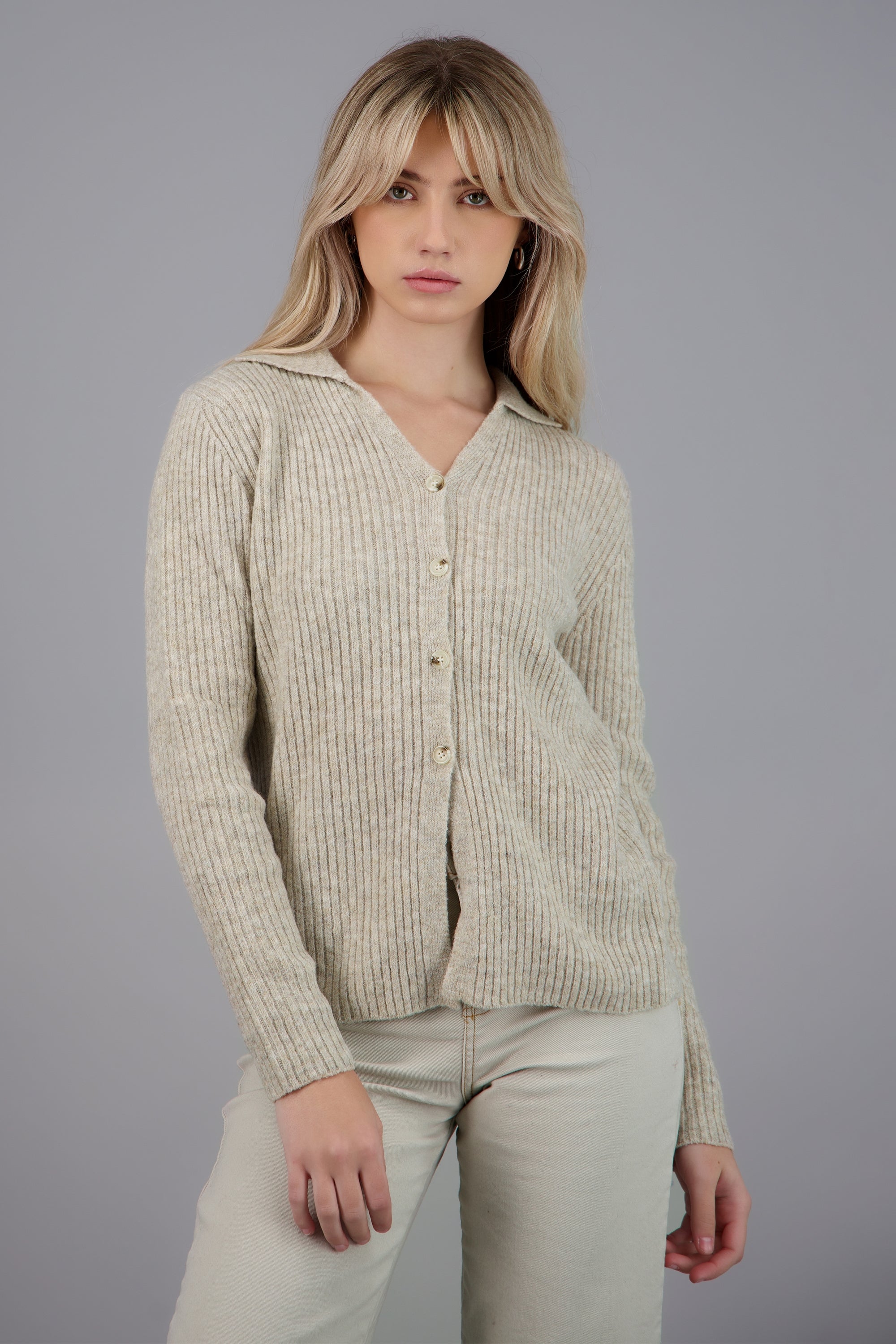 Sueter jaspeado manga larga GREIGE