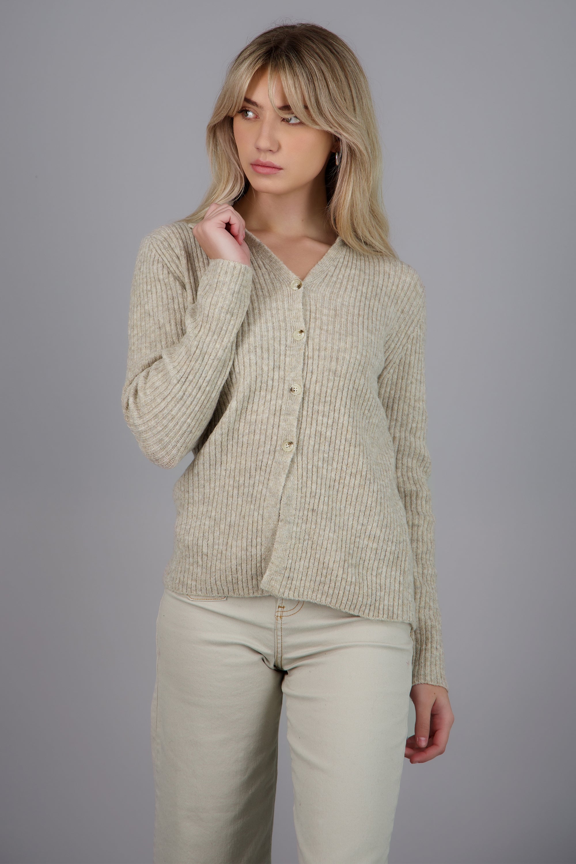 Sueter jaspeado manga larga GREIGE