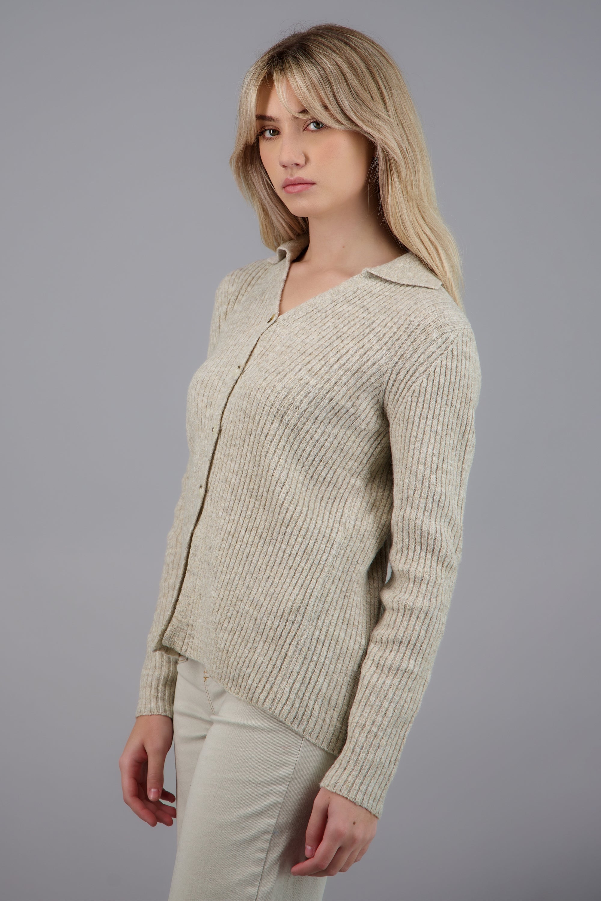 Sueter jaspeado manga larga GREIGE