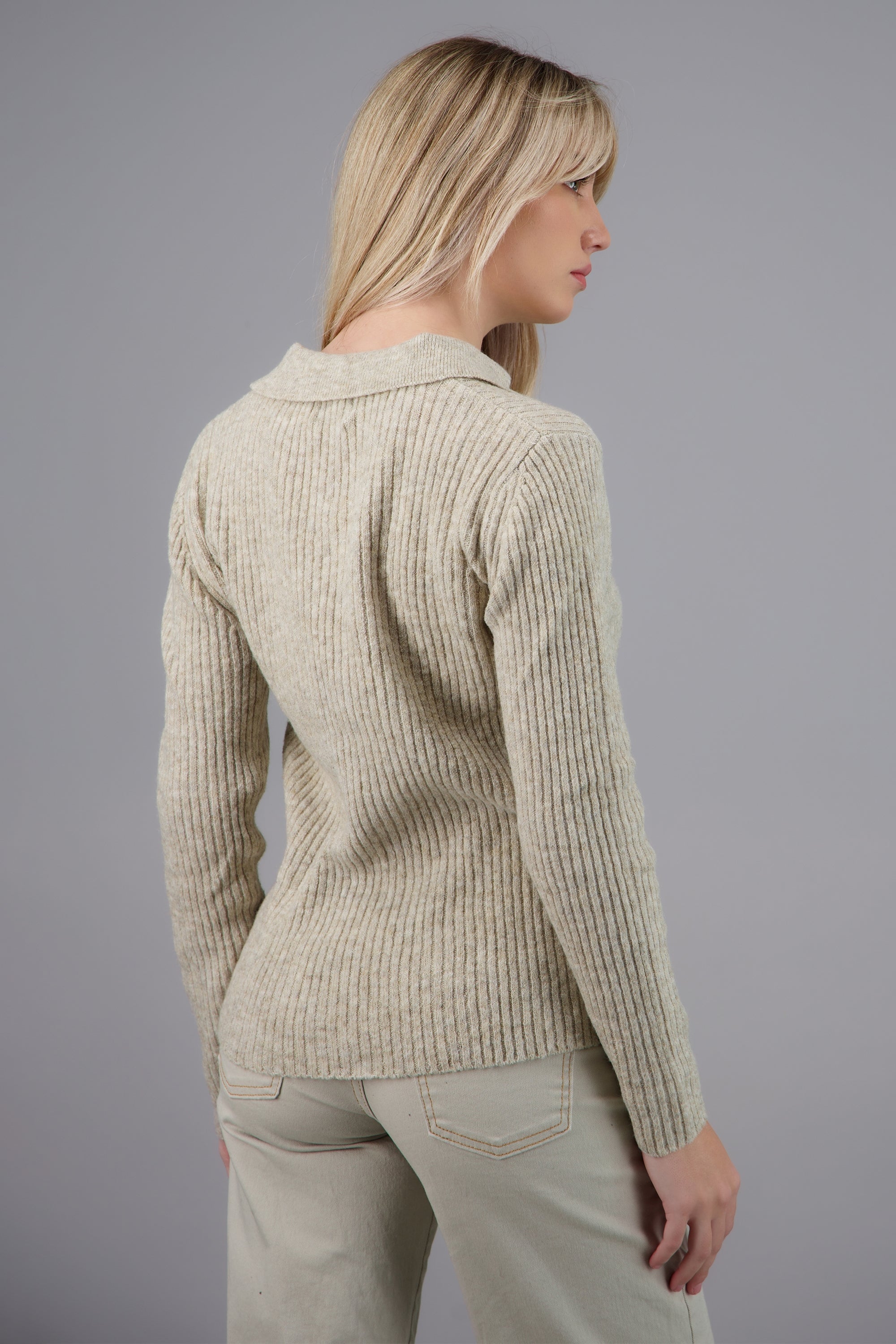 Sueter jaspeado manga larga GREIGE