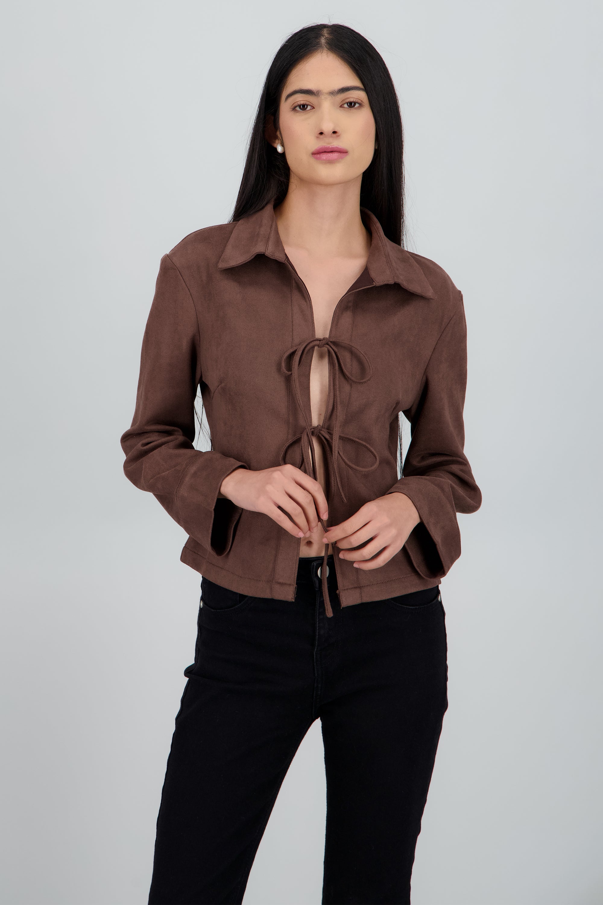 Blusa suede detalle moños CHOCOLATE