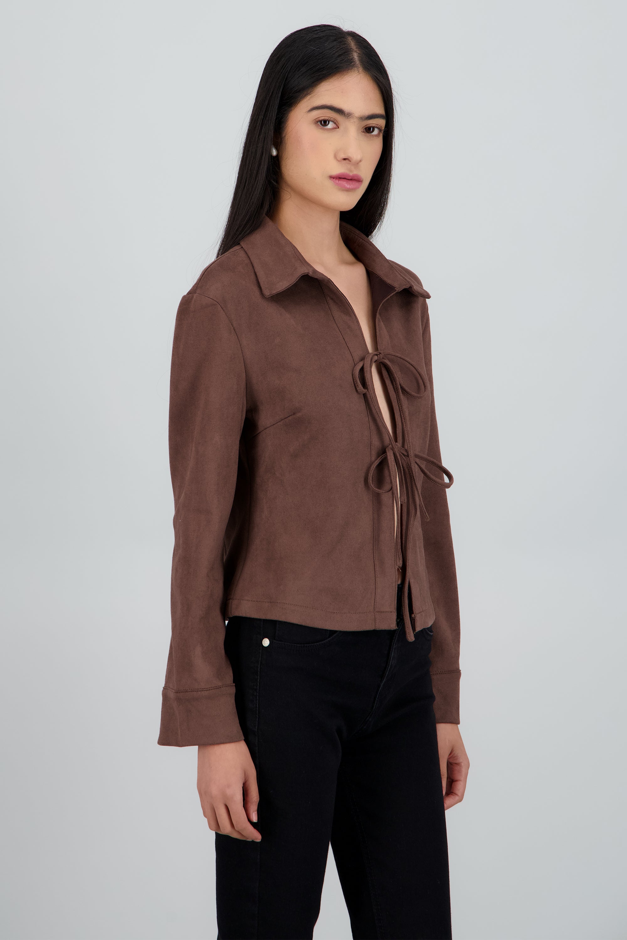 Blusa suede detalle moños CHOCOLATE