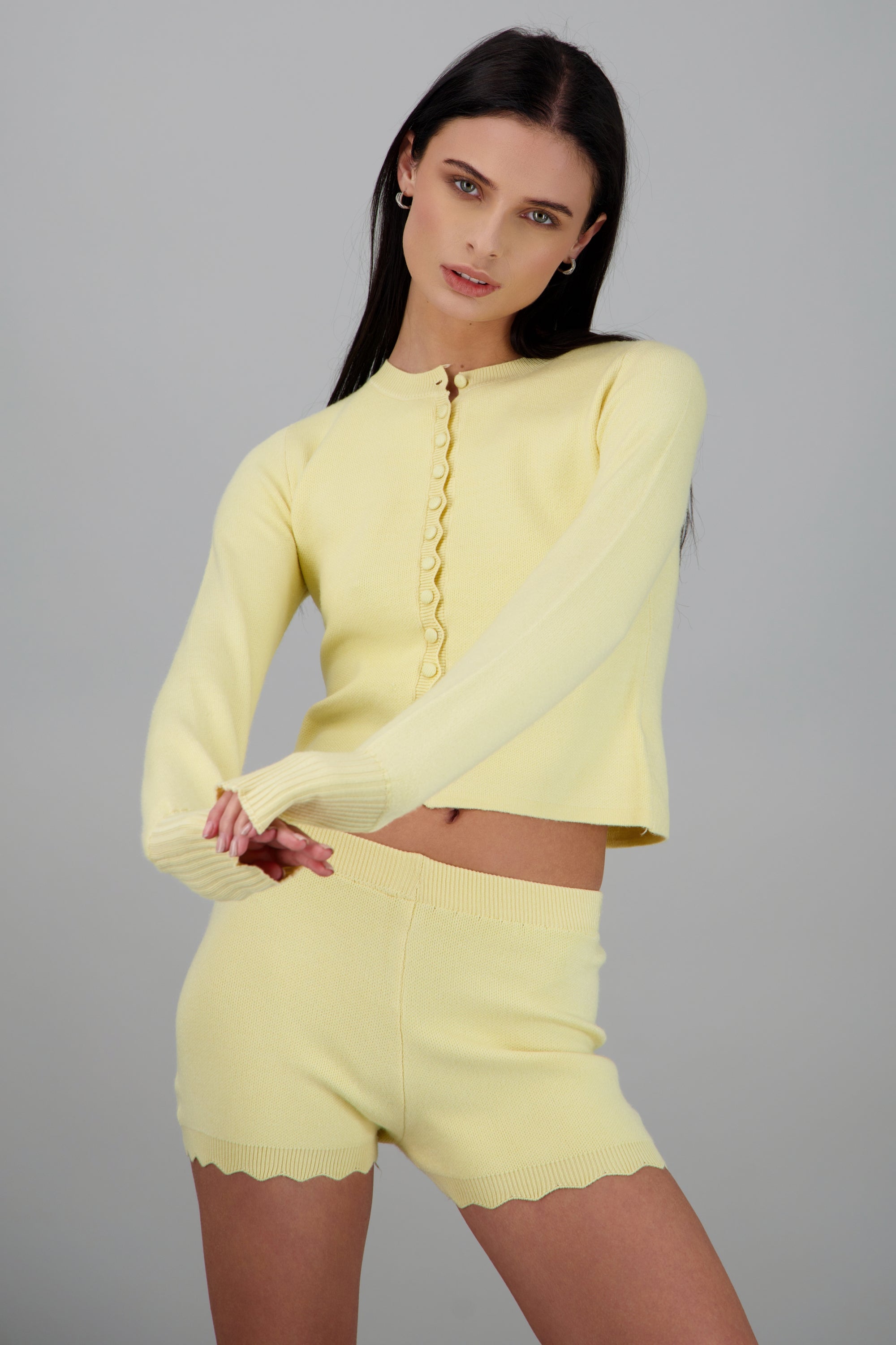 Top Tejito Tipo Cárdigan AMARILLO PASTEL