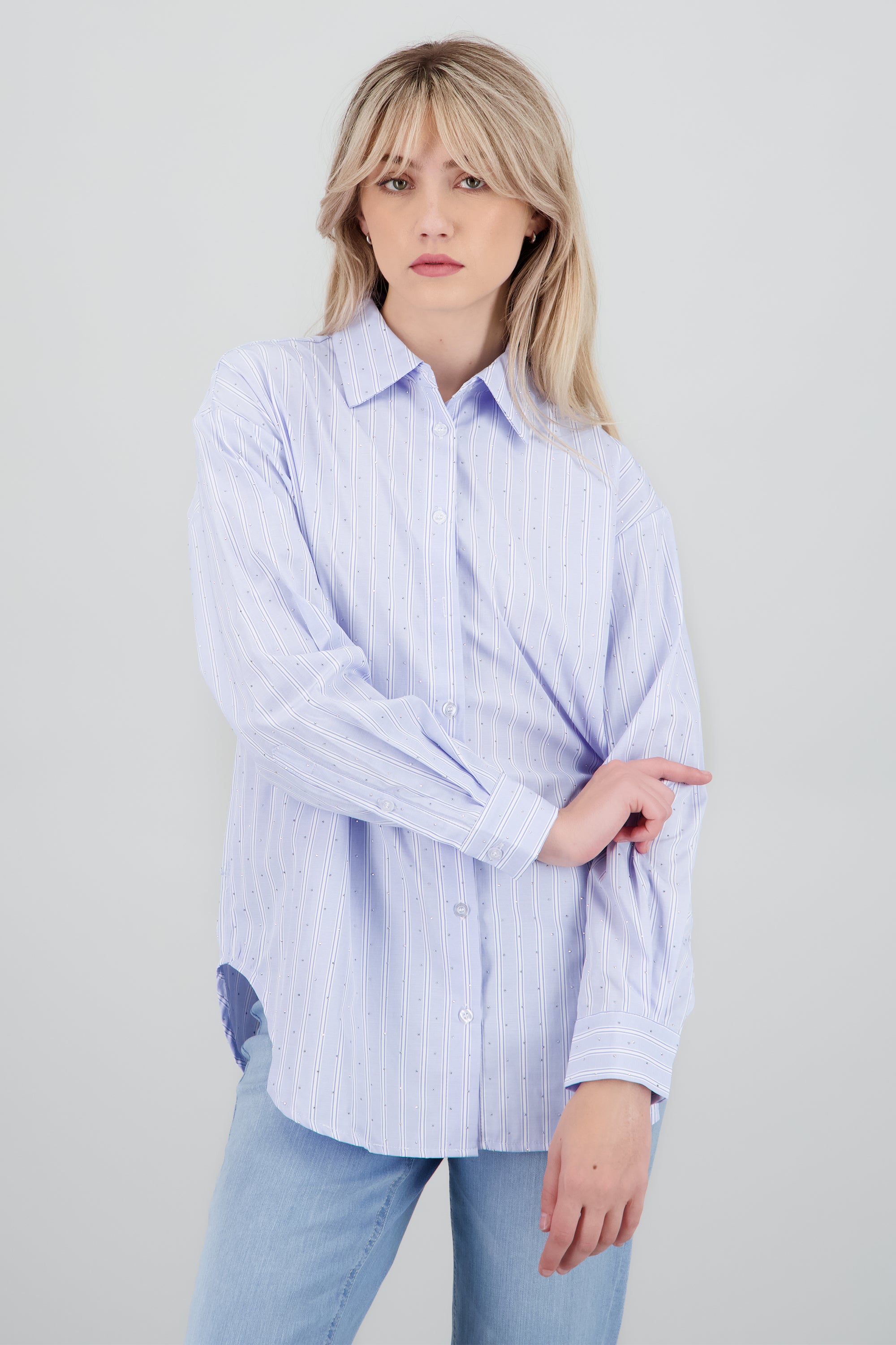 Camisa rayas detalle brillo AZUL COMBO