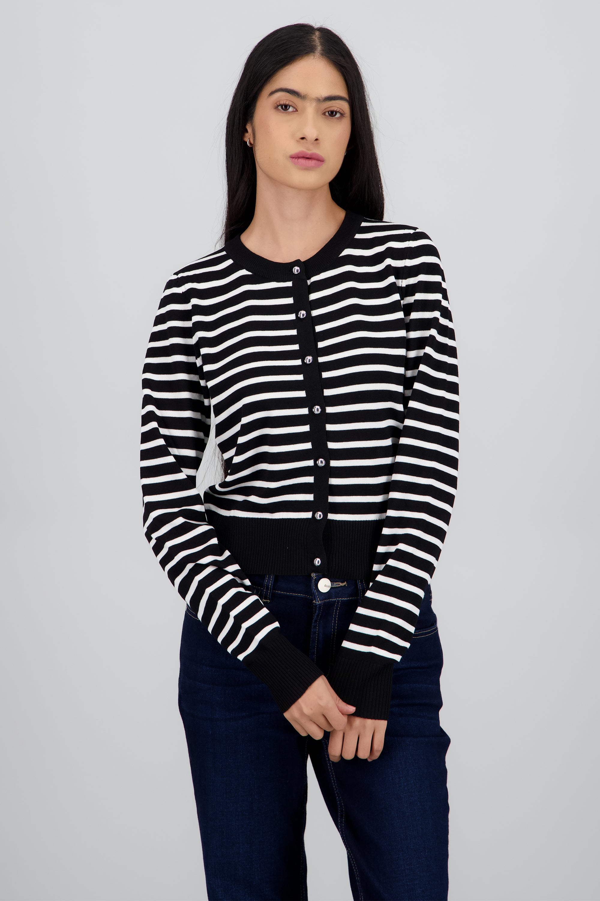 Cardigan rayas detalle botones NEGRO BLANCO