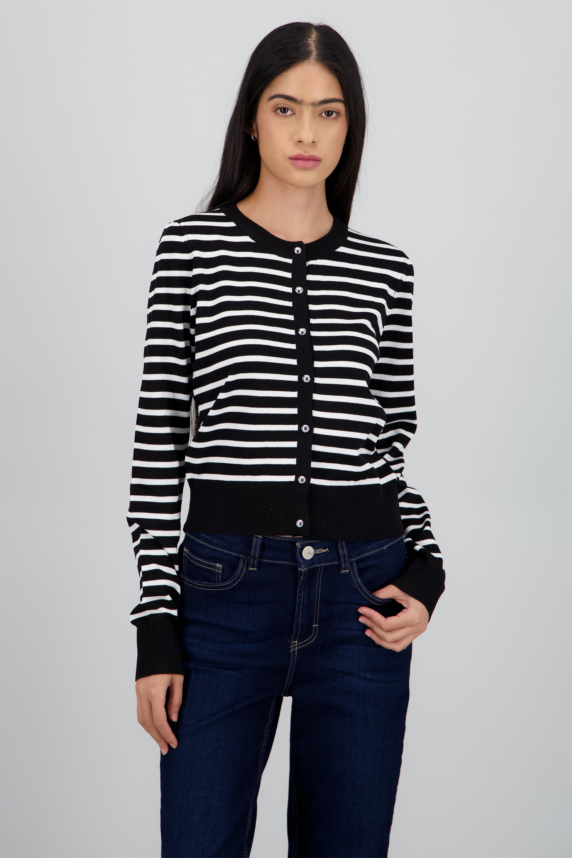 Cardigan rayas detalle botones NEGRO BLANCO