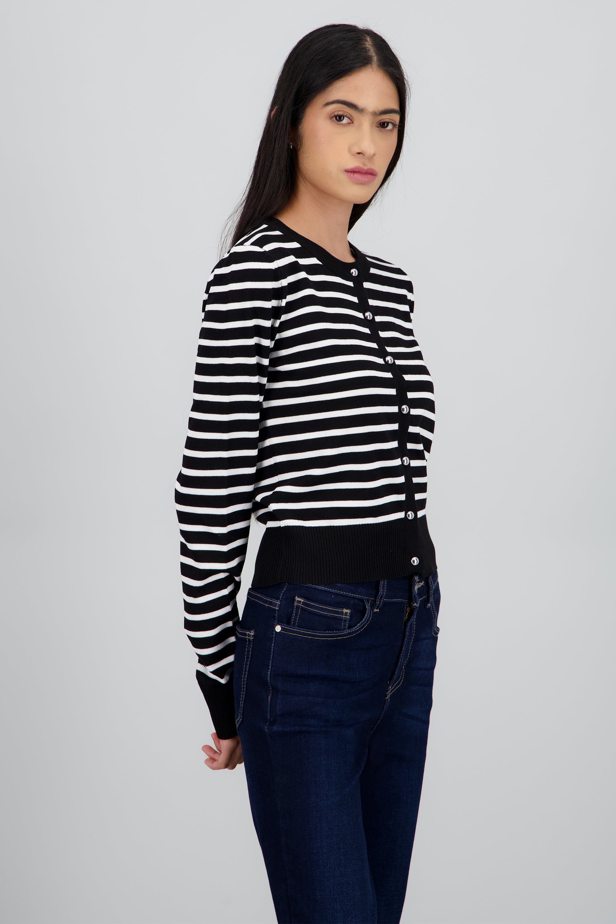 Cardigan rayas detalle botones NEGRO BLANCO