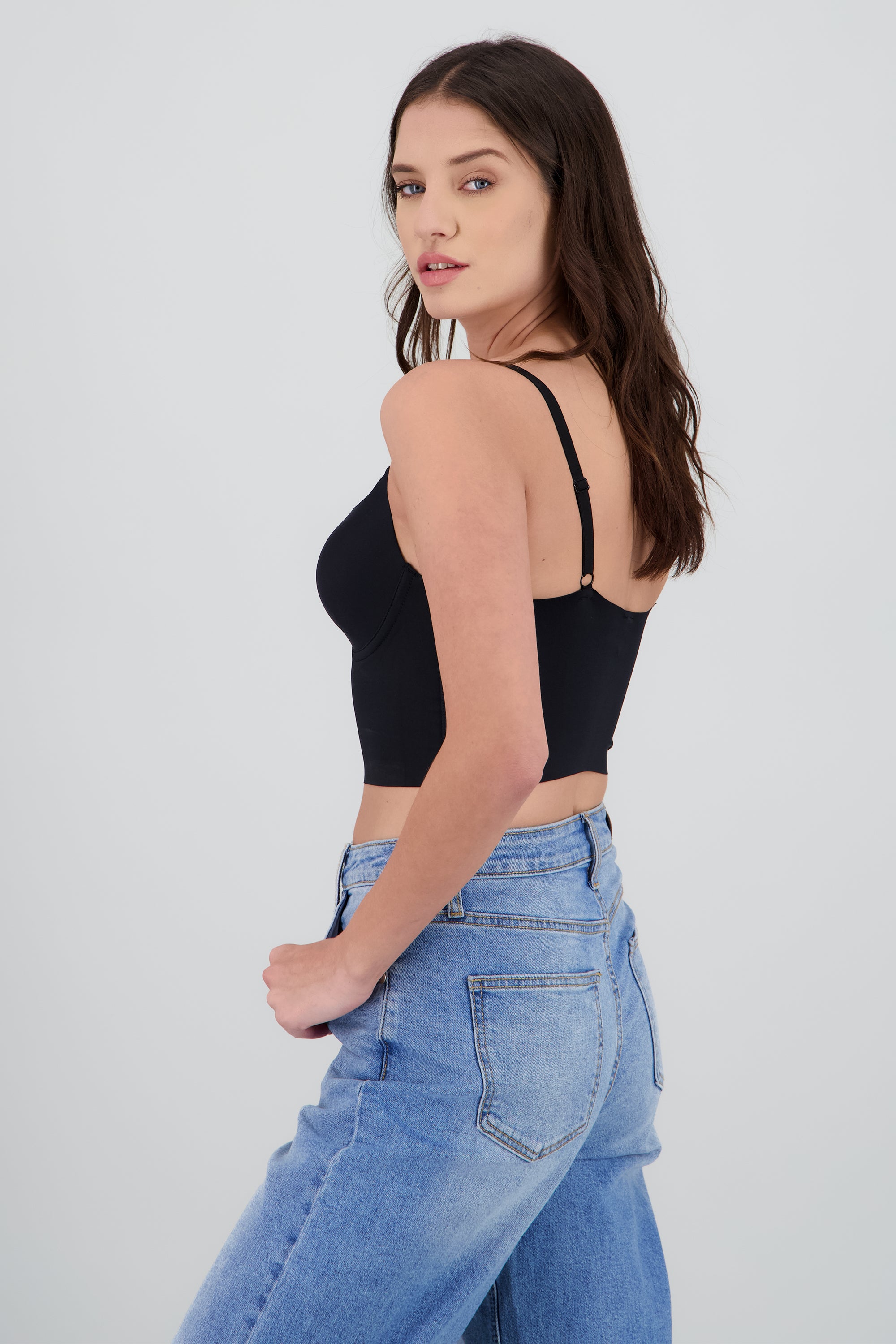 Top corset con copas y varillas NEGRO