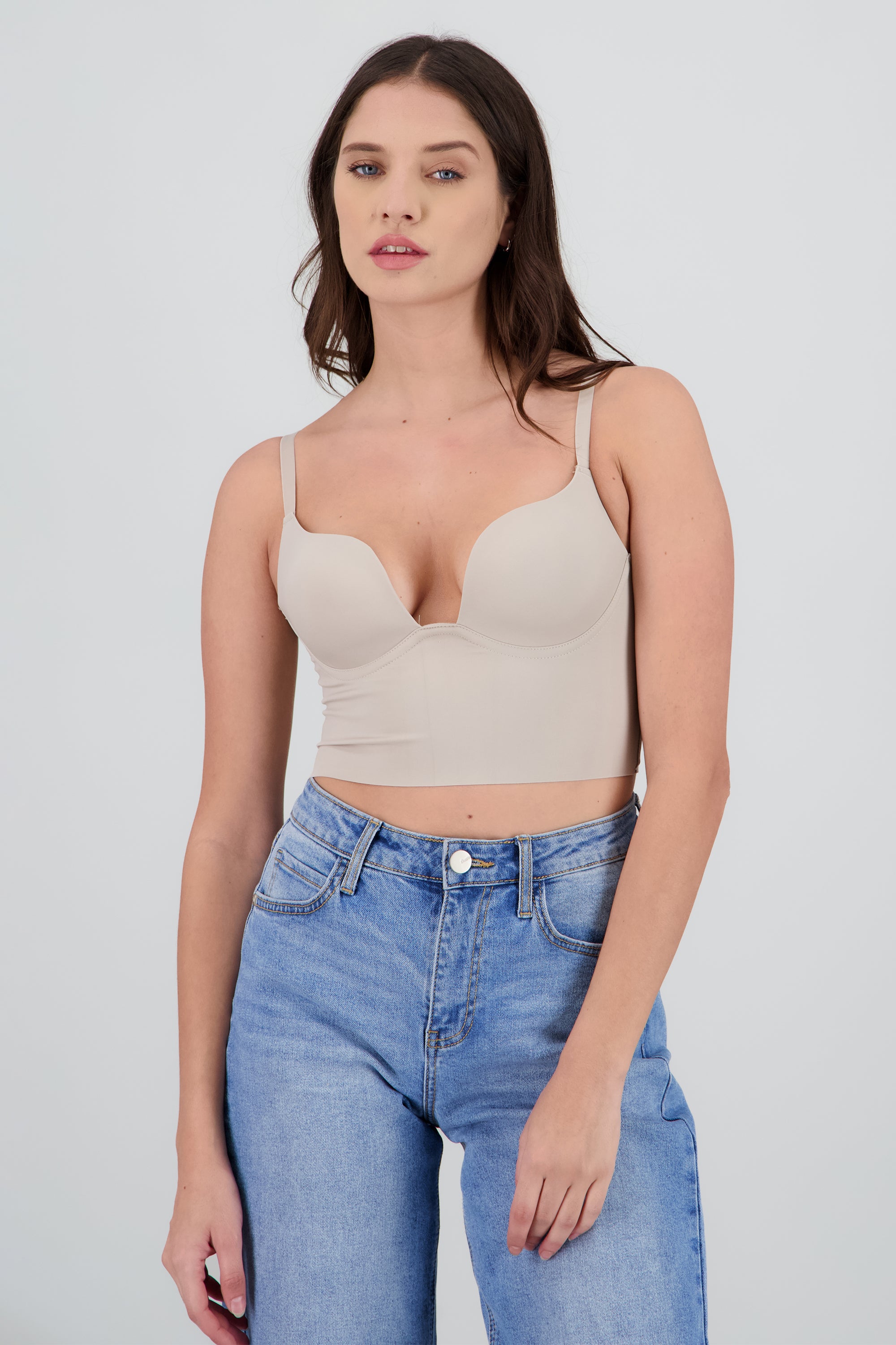 Top corset con copas y varillas GREIGE