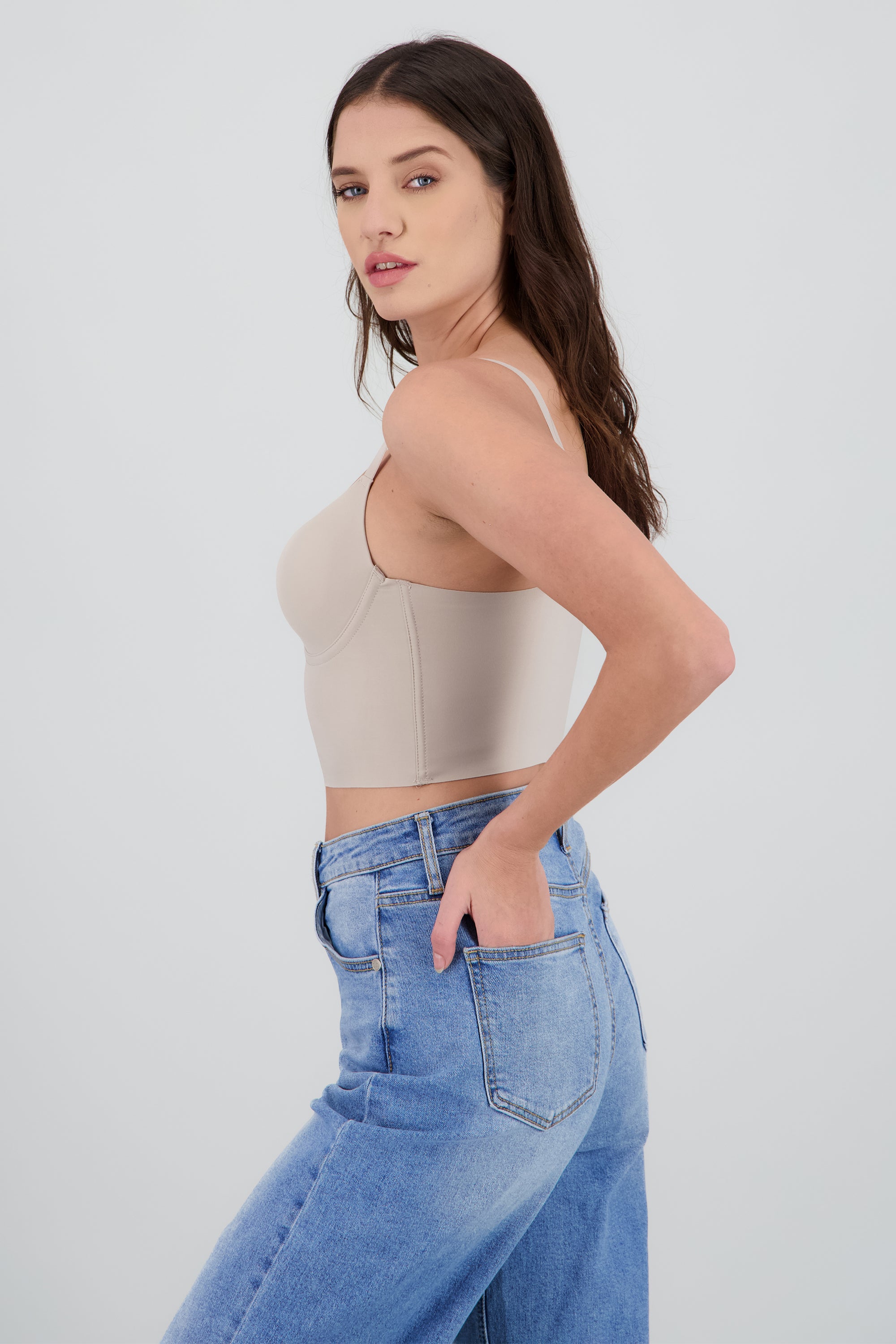 Top corset con copas y varillas GREIGE