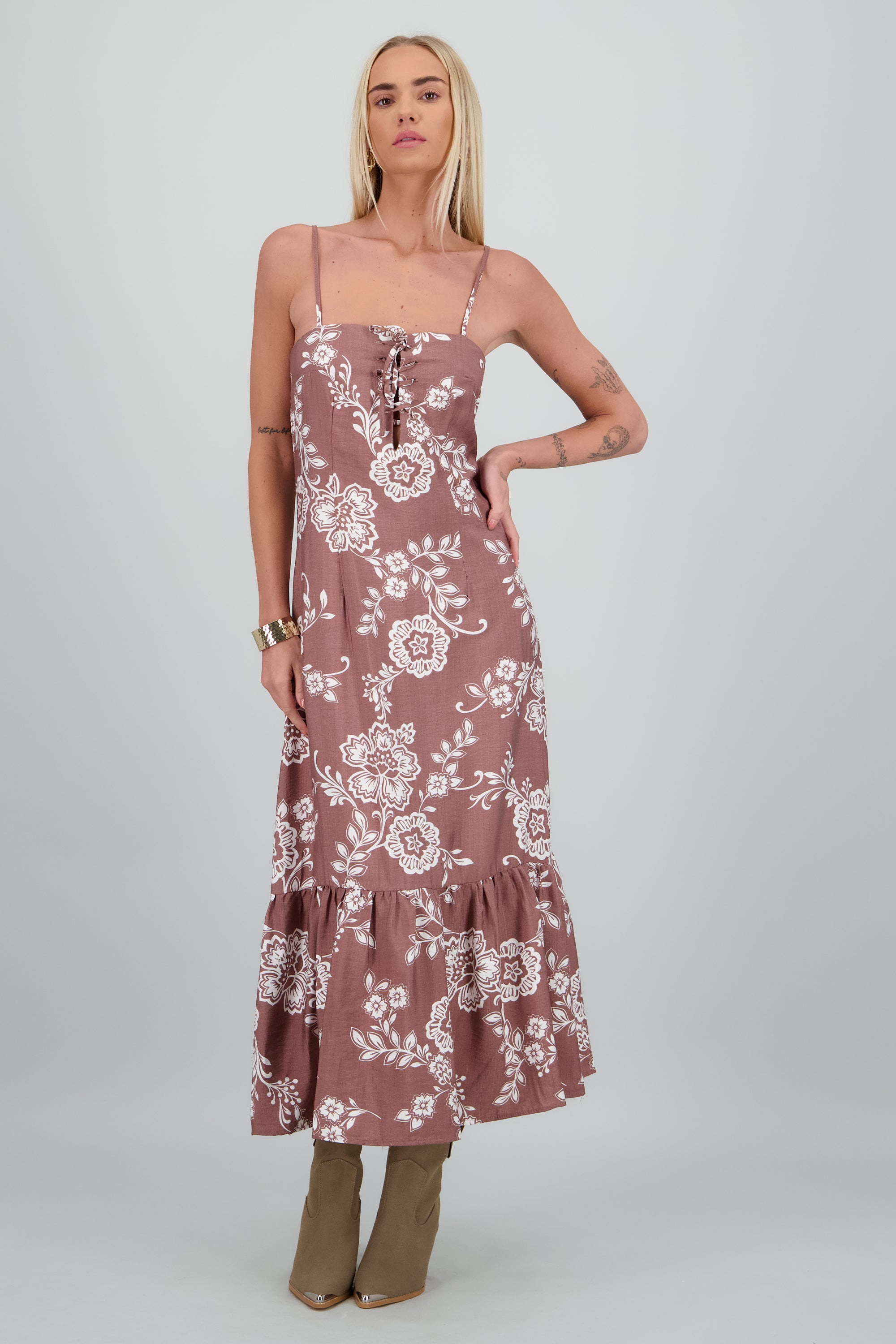 Vestido midi de tirantes estampado flores CAFE COMBO