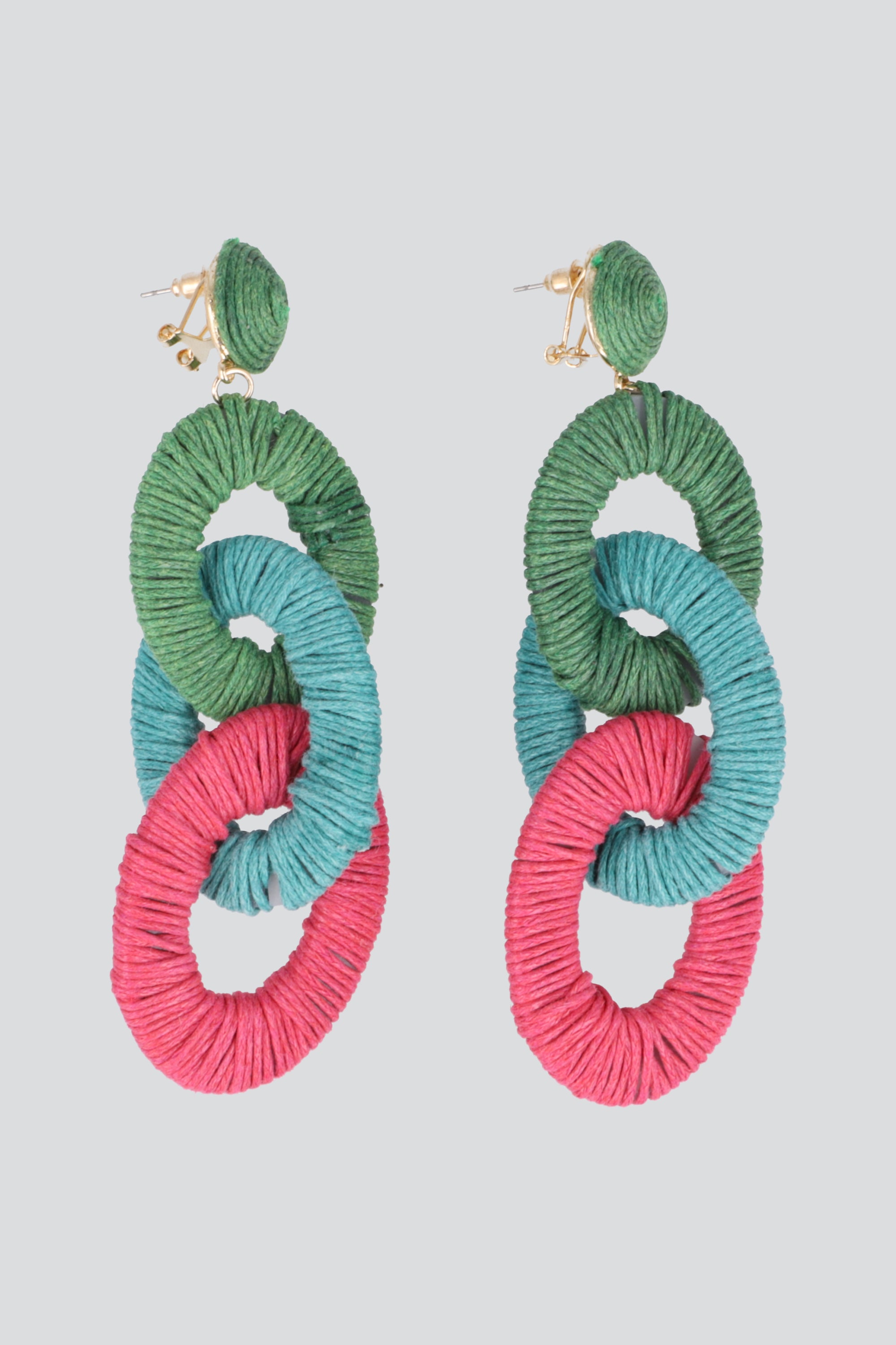 ARETES CADENA RAFIA VERDE