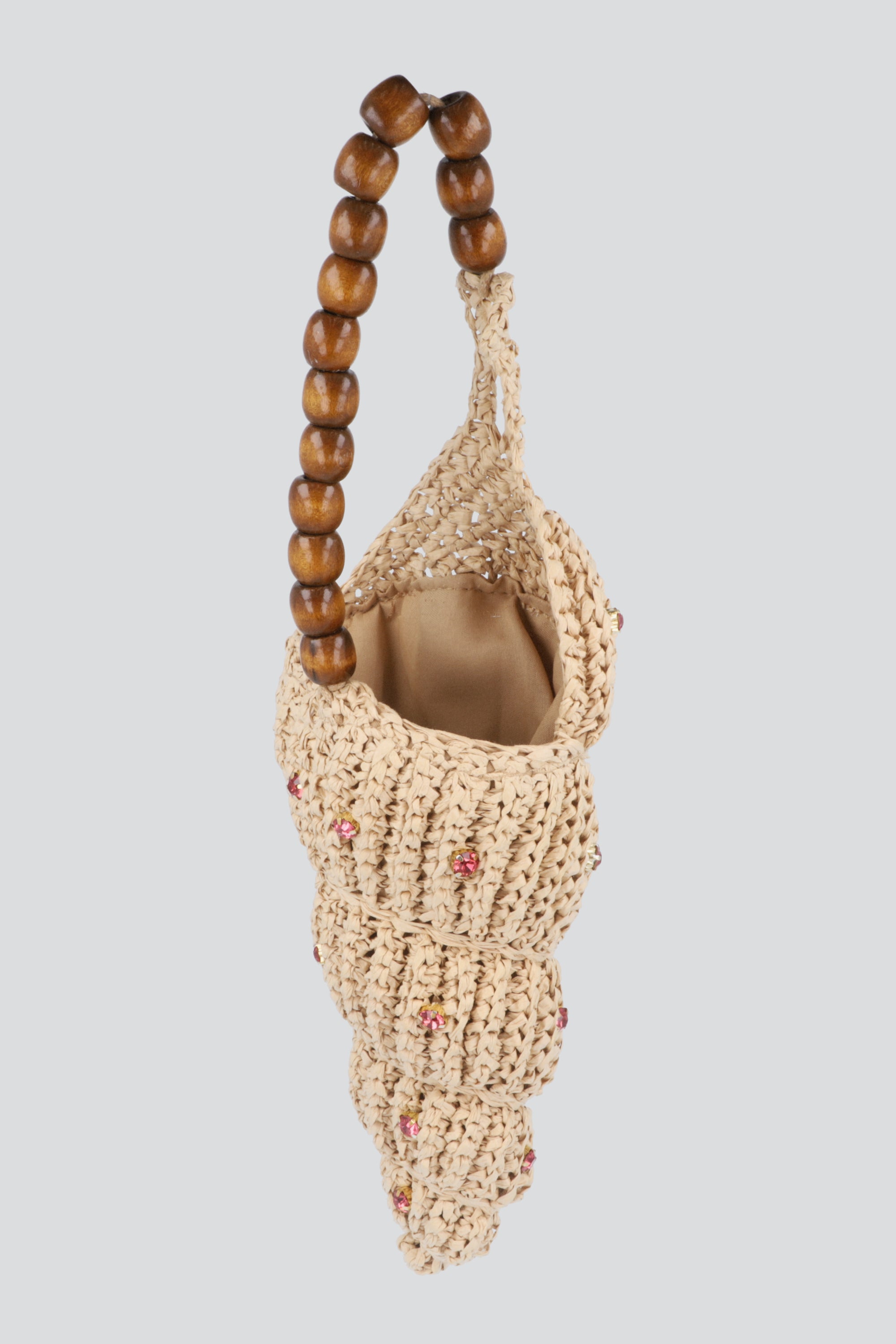 BOLSA TEJIDA CARACOLA ASA BEADS BEIGE