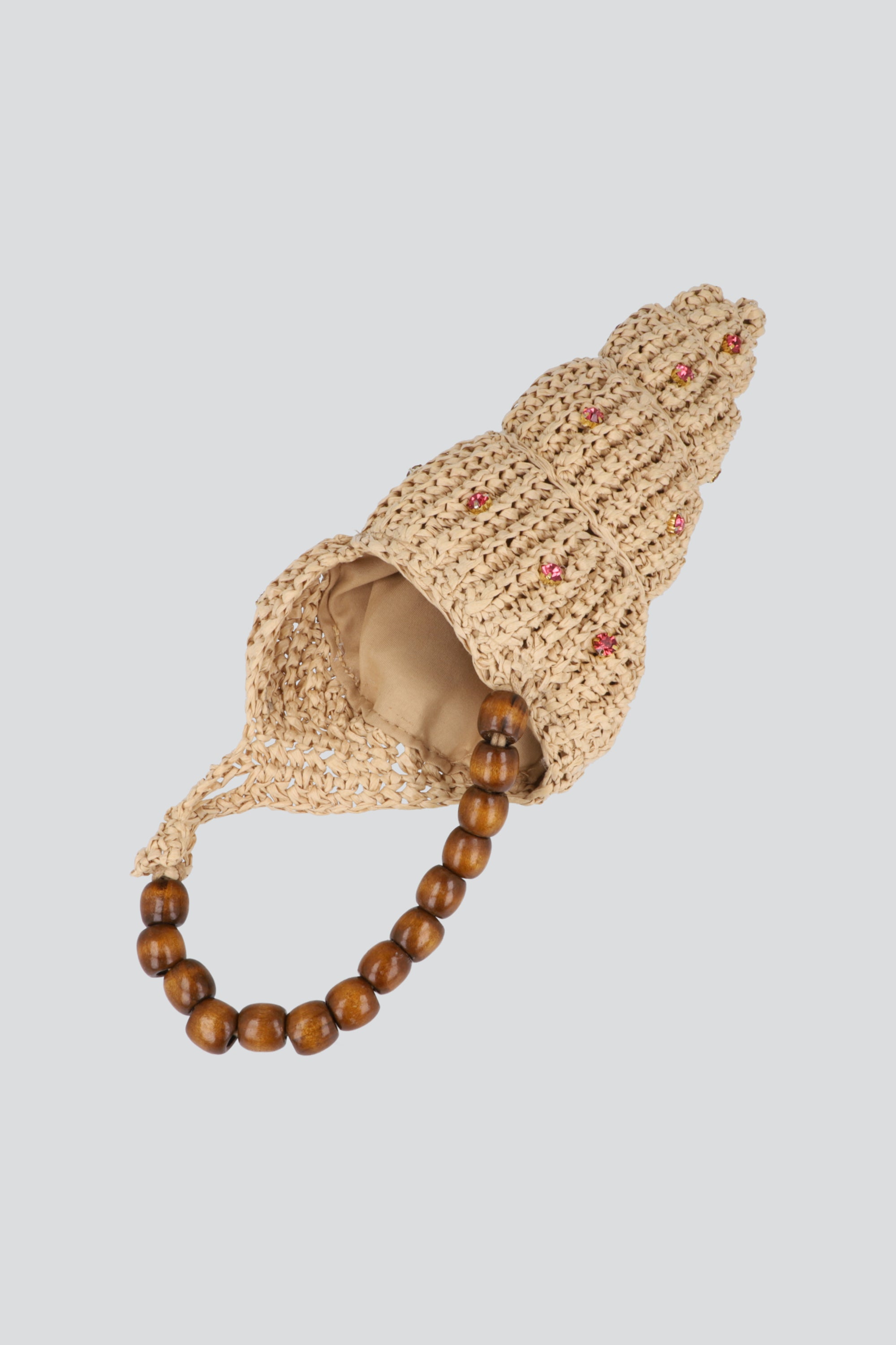 BOLSA TEJIDA CARACOLA ASA BEADS BEIGE