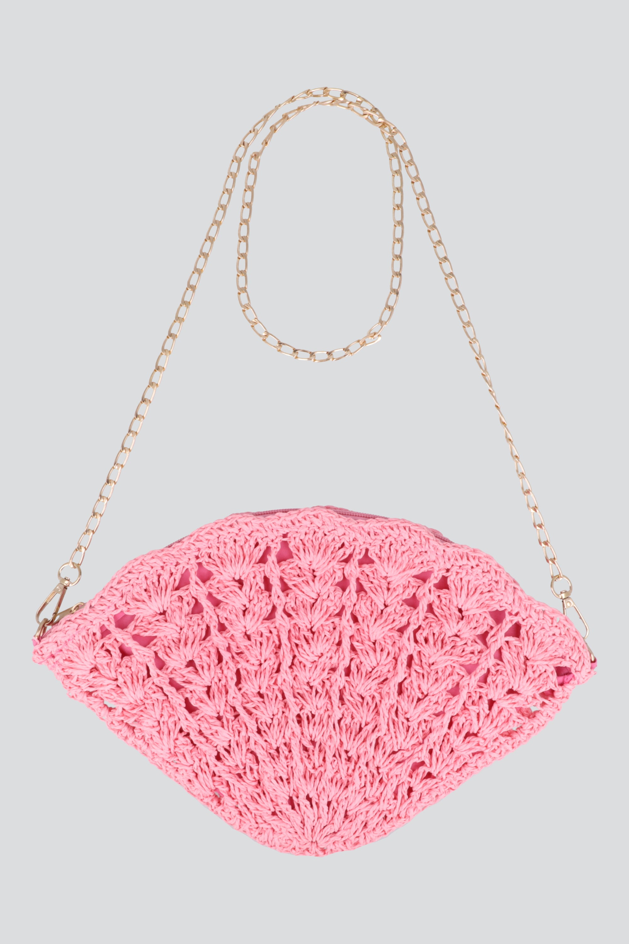 BOLSA CROCHET FORMA CONCHA ROSA
