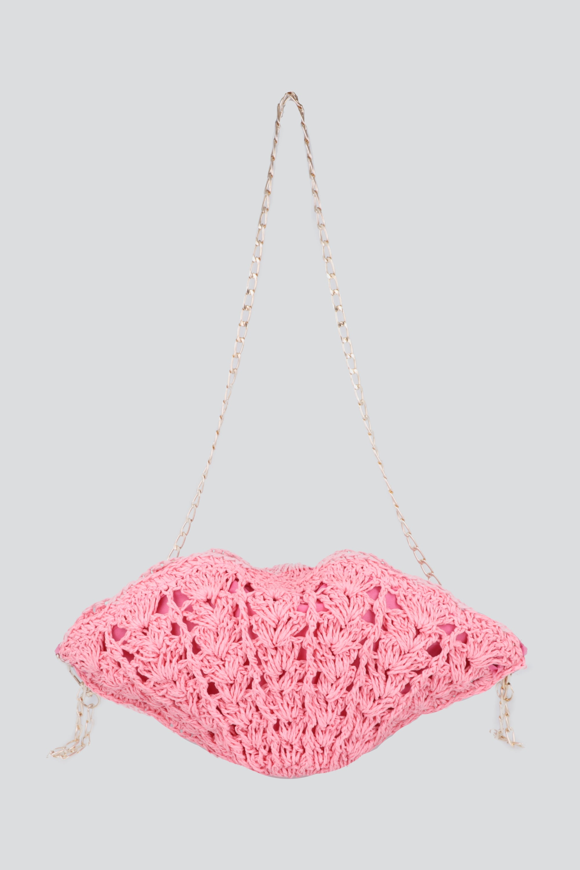 BOLSA CROCHET FORMA CONCHA ROSA