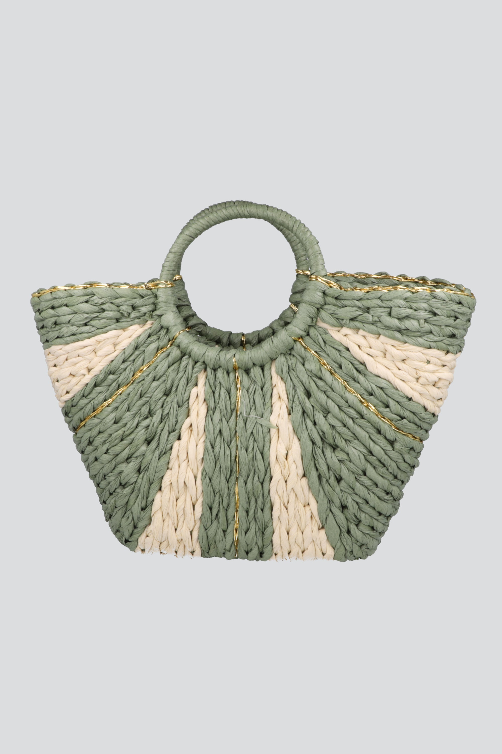 BOLSA RIGIDA RAFIA RAYAS VERDE