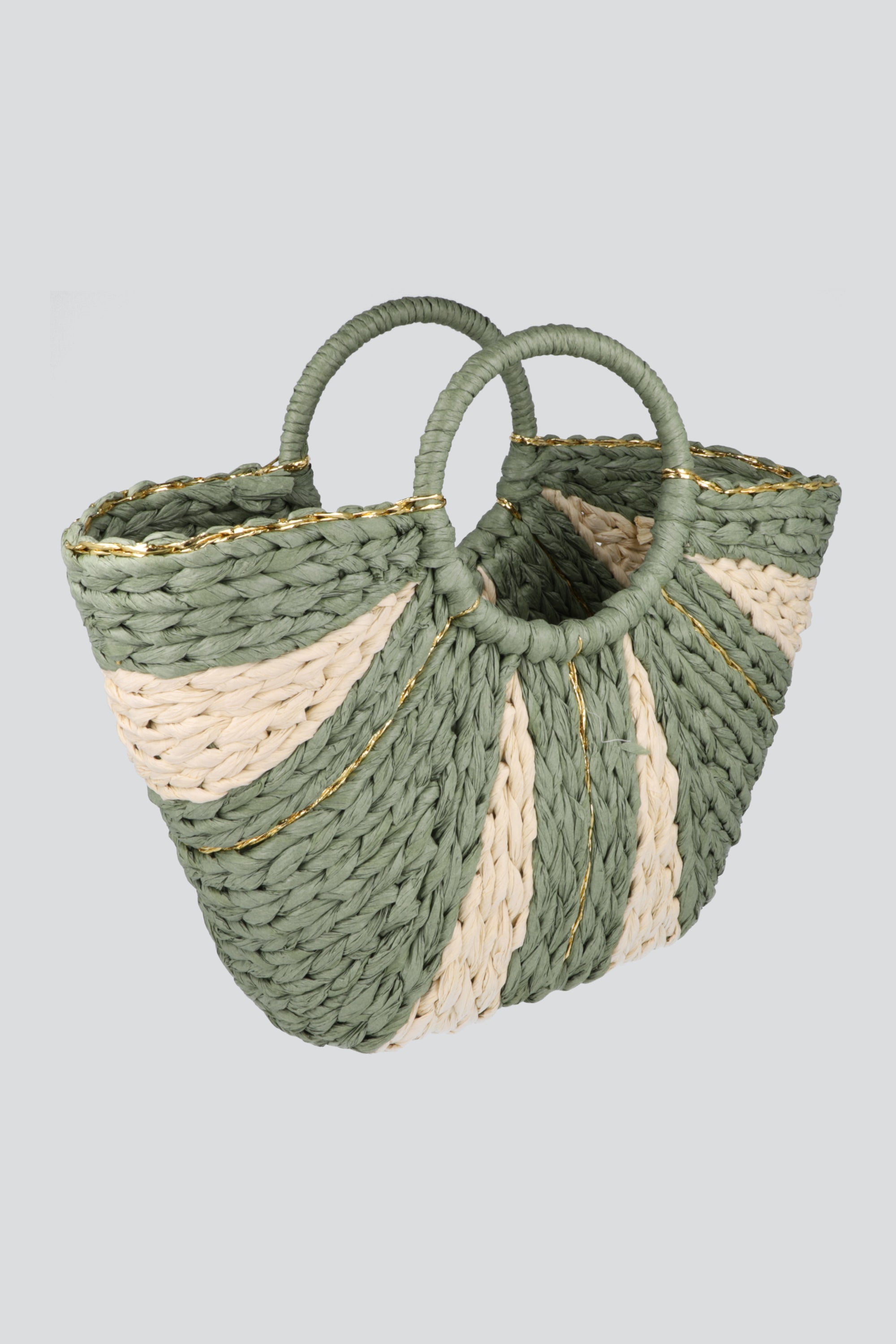 BOLSA RIGIDA RAFIA RAYAS VERDE
