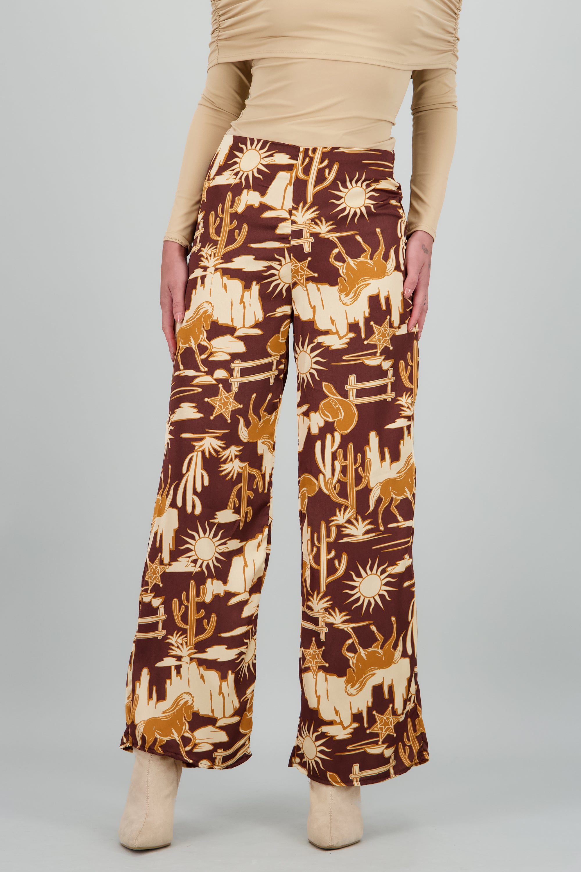 Pantalon recto cowboy print CAFE COMBO