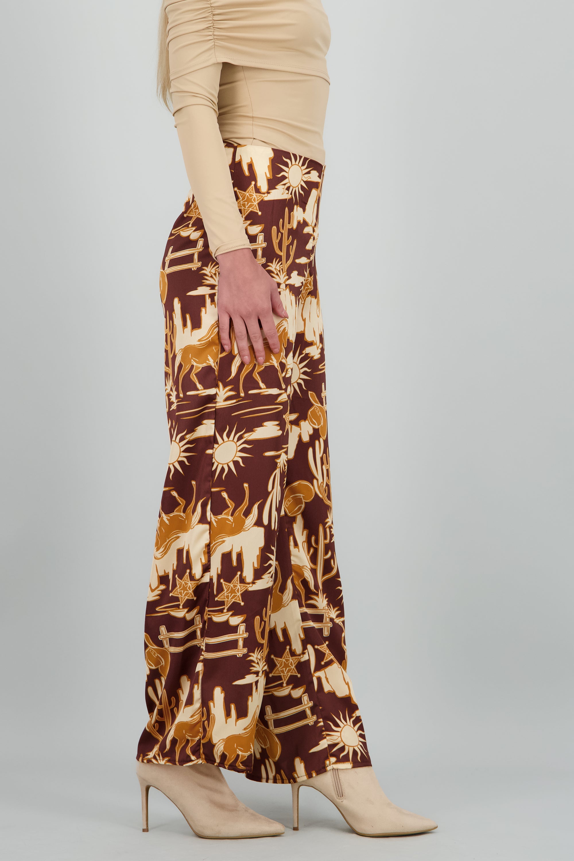 Pantalon recto cowboy print CAFE COMBO