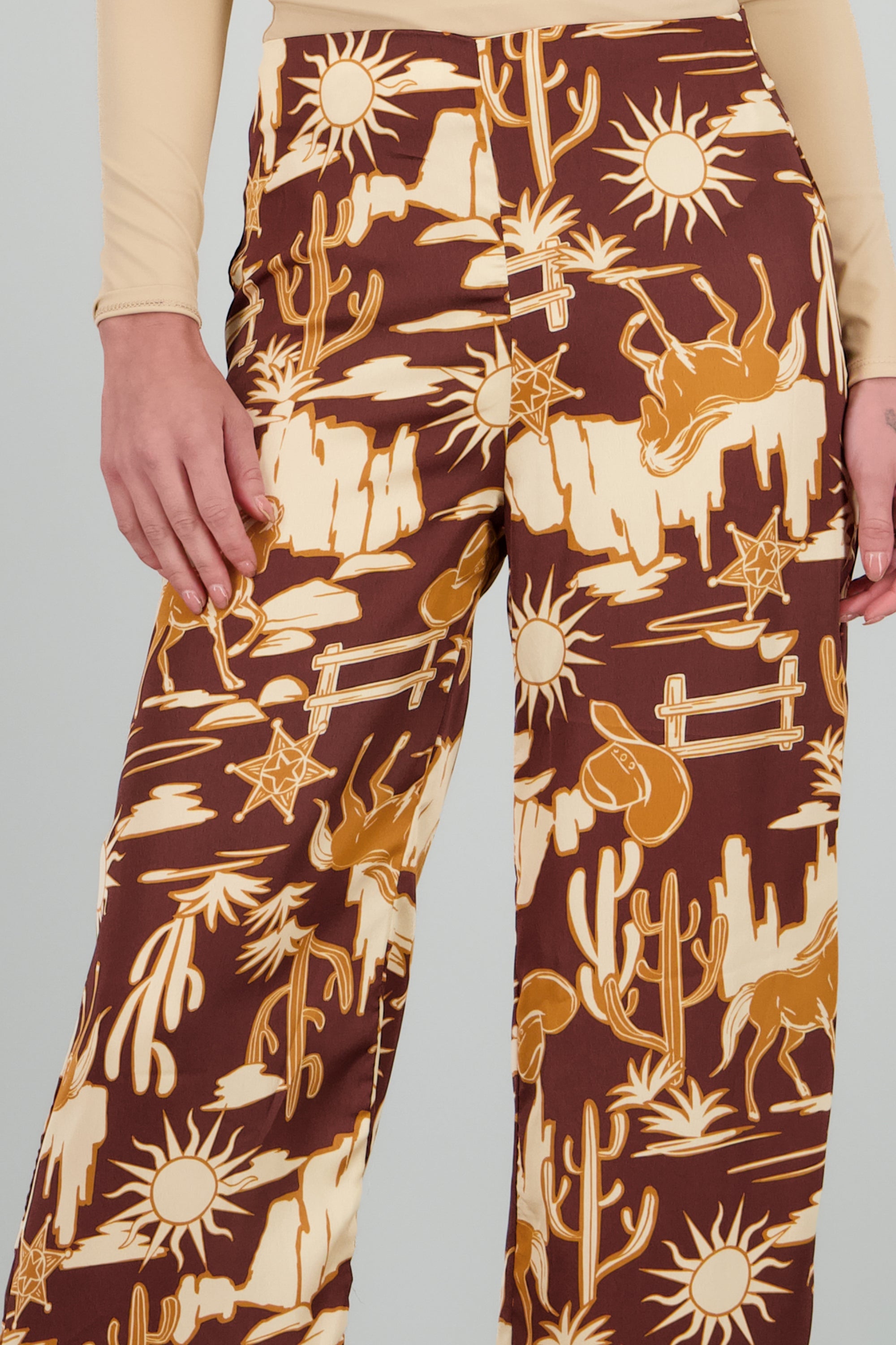 Pantalon recto cowboy print CAFE COMBO