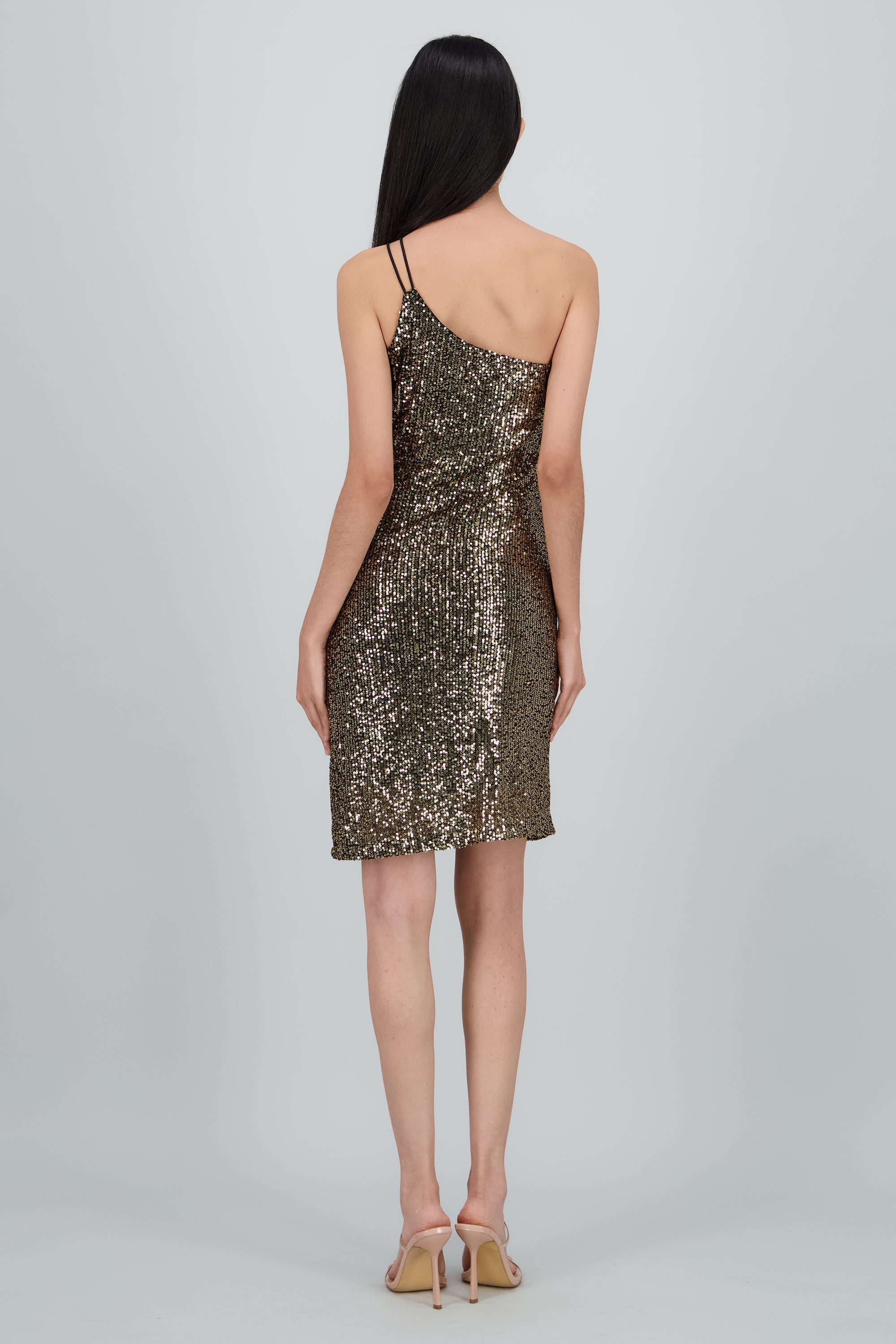 Vestido mini asimetrico lentejuelas ORO