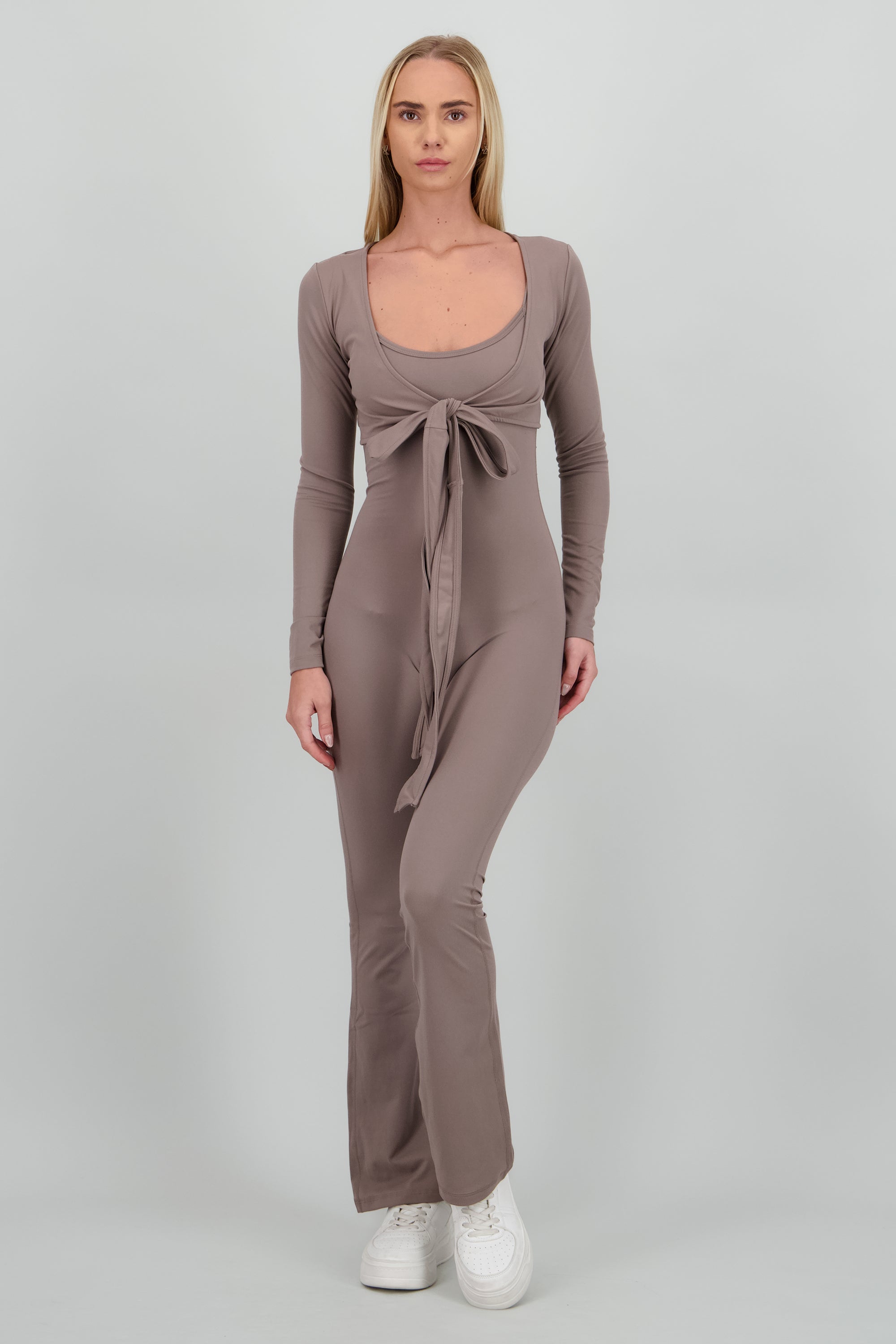 Enterizo deportivo con top liso TAUPE