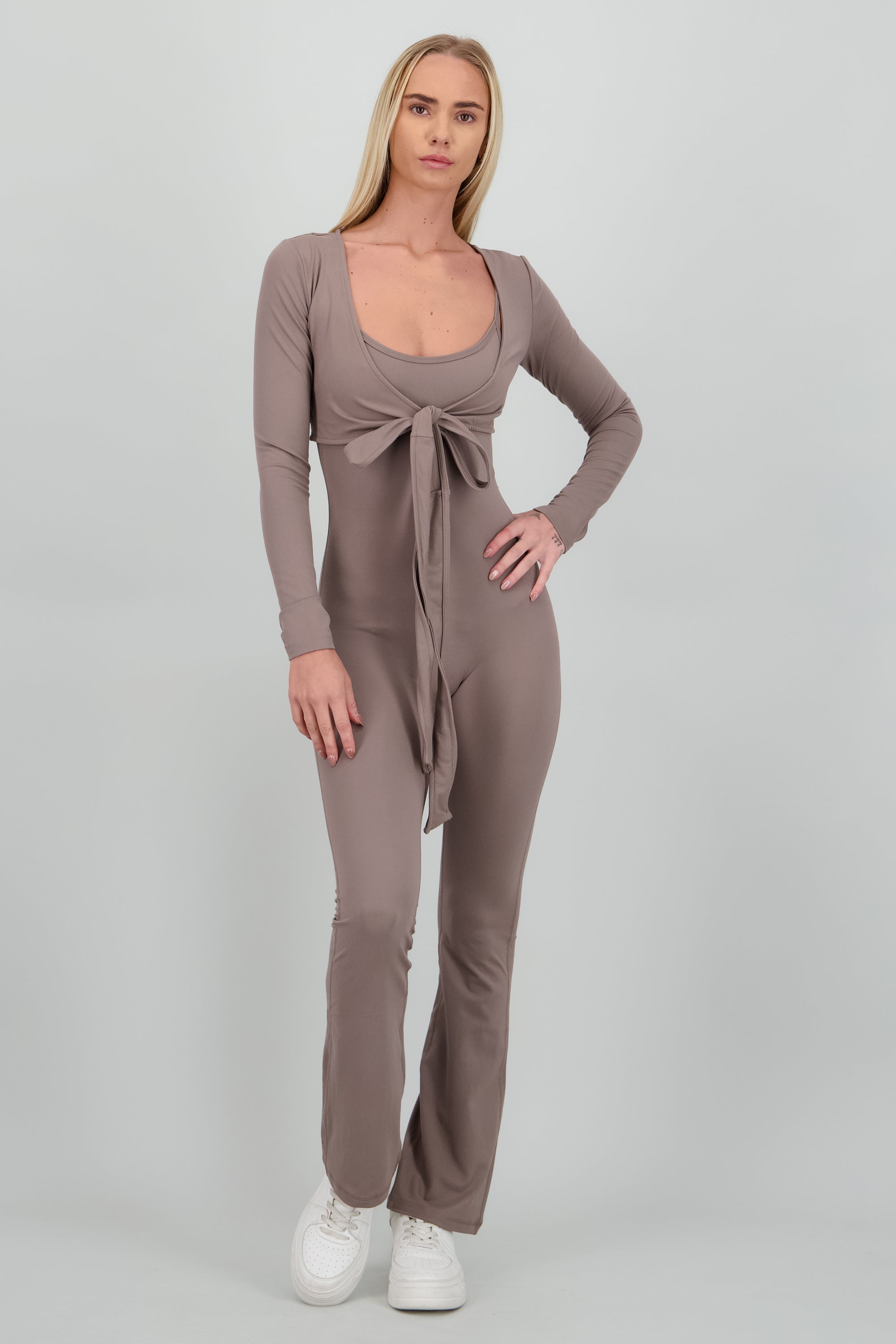 Enterizo deportivo con top liso TAUPE